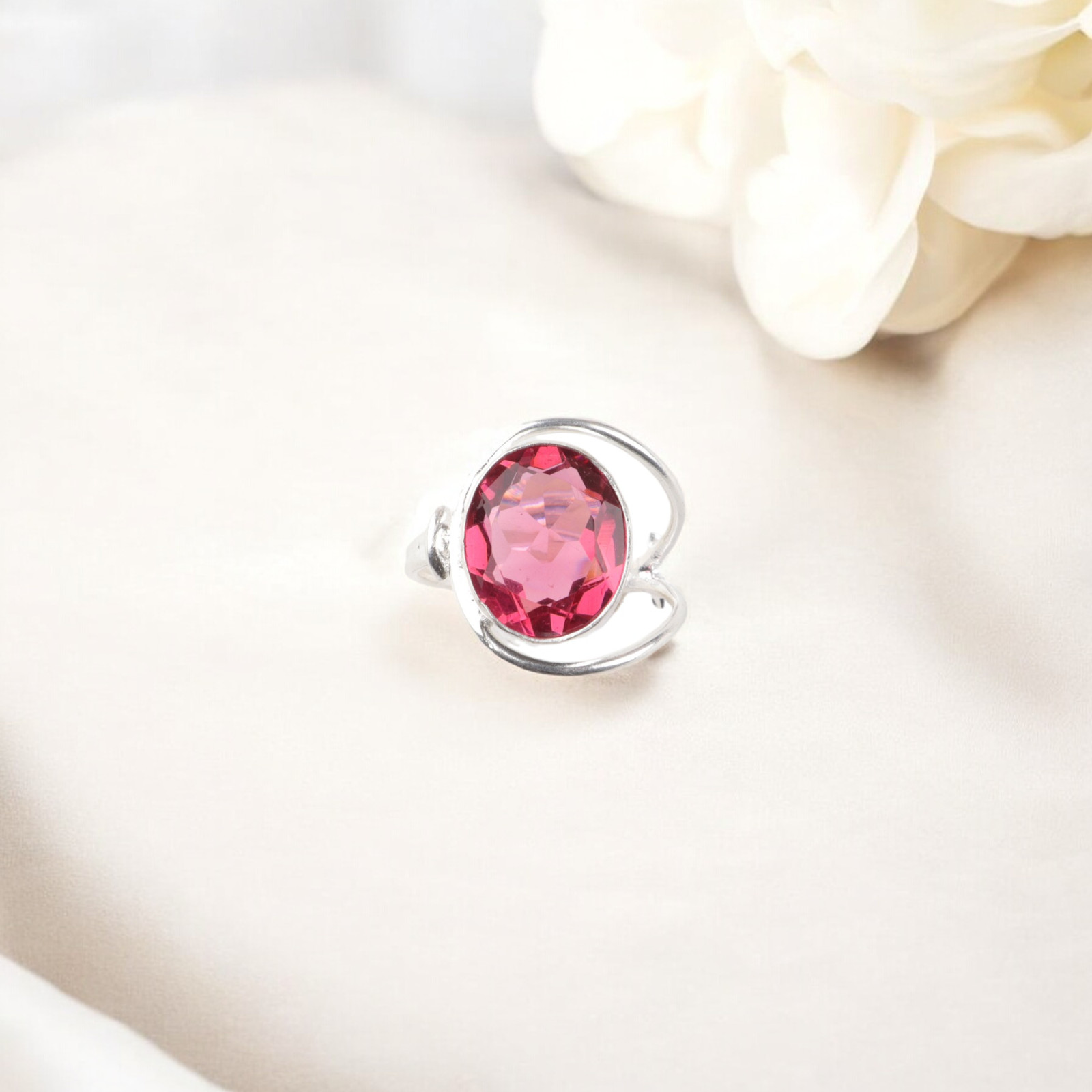 925 Sterling  Silver Pink Tourmaline Gemstone Party Wear Ring, Jewelry For Women