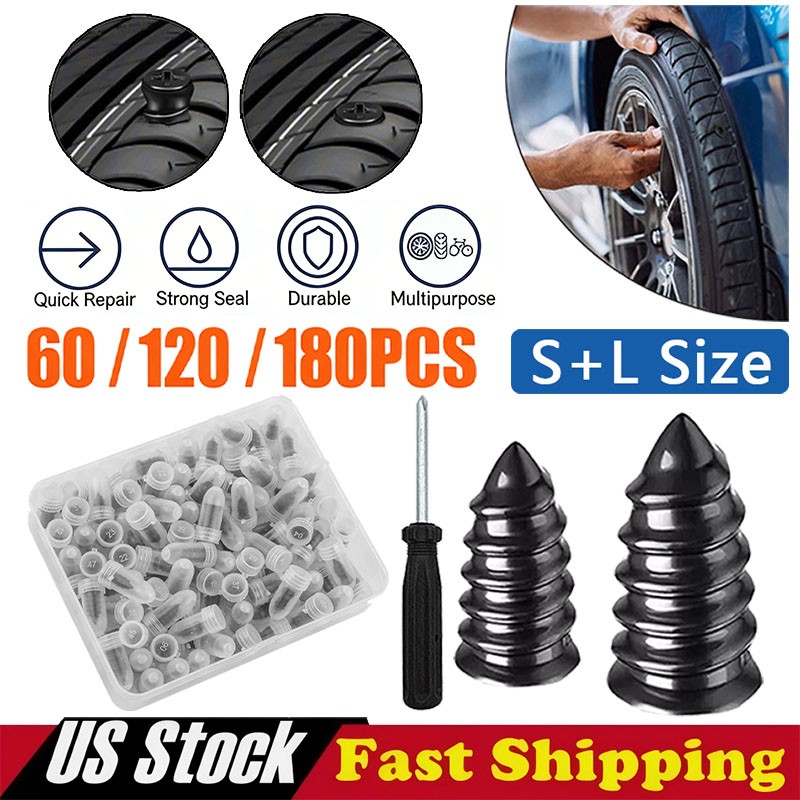 120Pcs Car Vacuum Tire Repair Nail Rubber Screw Nails Screwdriver Tool Set w/Box