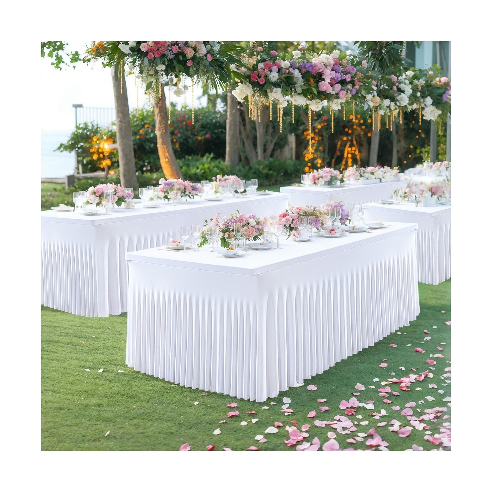 8 Pack White Table Cloth for 6 Foot Rectangle Tables Spandex Fitted Tableclot...