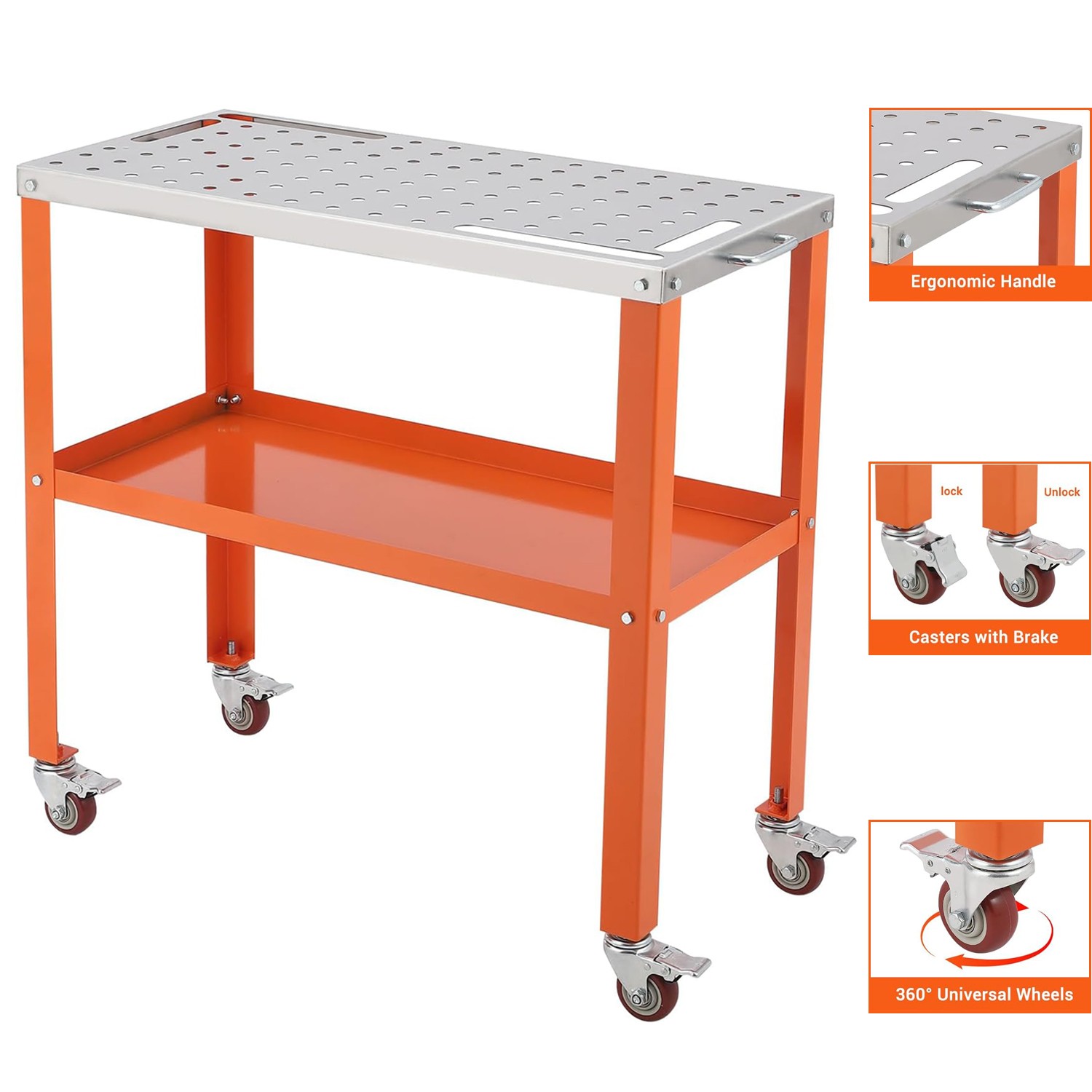 36" X 18" Welding Table Steel Workbench W/ 360° Degree Swivel Brake Casters Cart