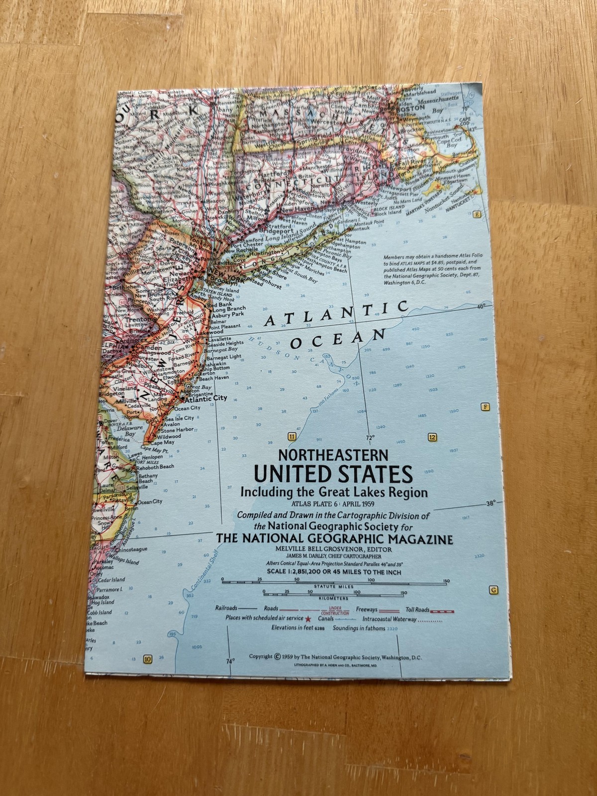 Vintage 1959 National Geographic Northeastern US Map Great Lakes Fold Out