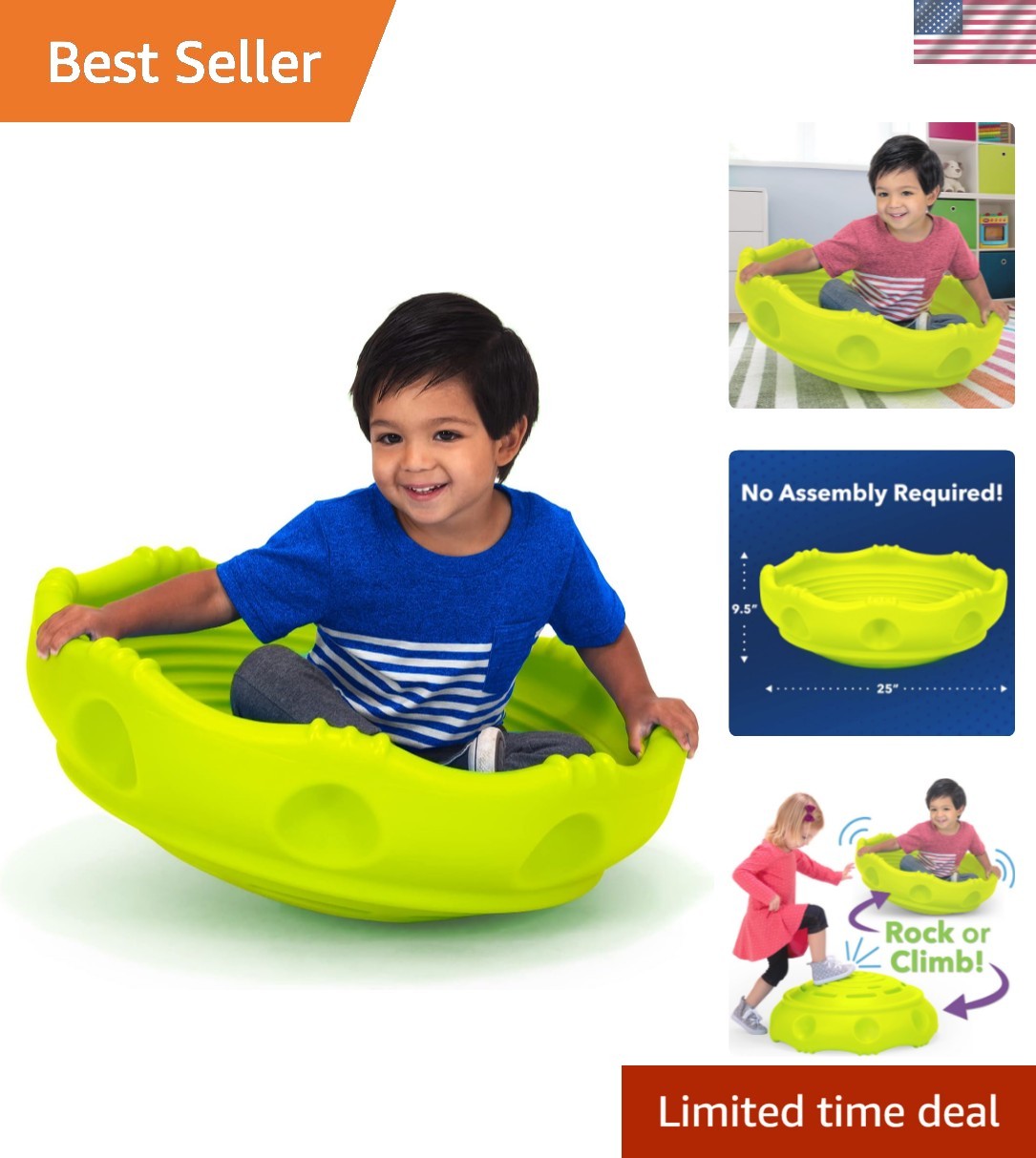 Two Sided Rock Around Wobble Disk and Climbing Dome for Toddlers and Kids - R...