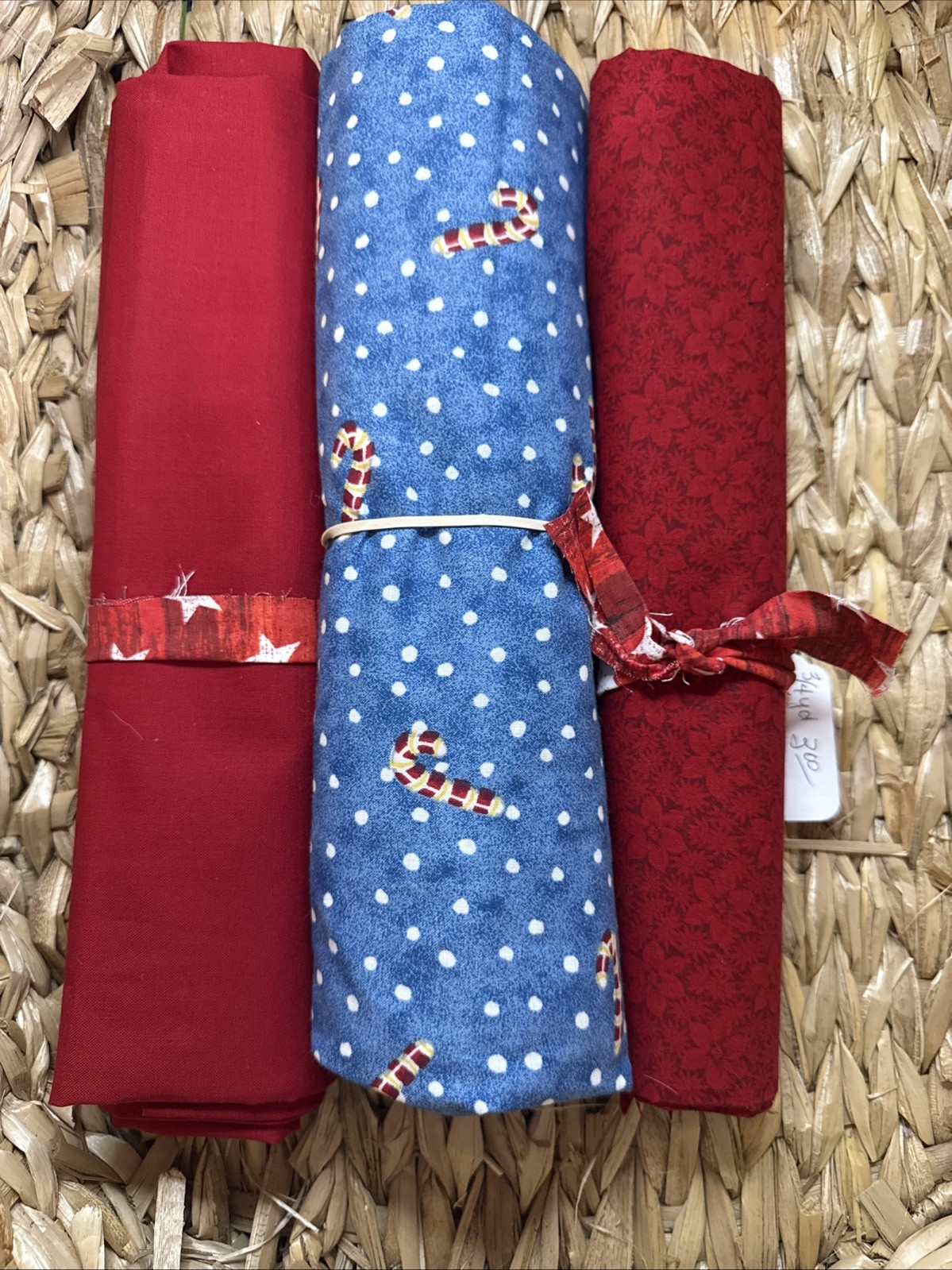 3 Yards Christmas Quilting/ Sewing Fabric Candy Canes, Poinsettia ￼