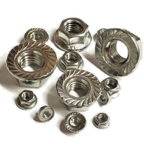 SERRATED FLANGE NUTS 1/4-20, 5/16-18, 3/8-16, ZCN3, Coarse ZINC PLATED STEEL HEX