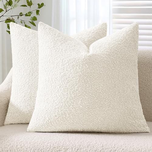Pack of 2 Textured Boucle Throw Pillow Covers Soft 18" x 18" (Pack of 2) White