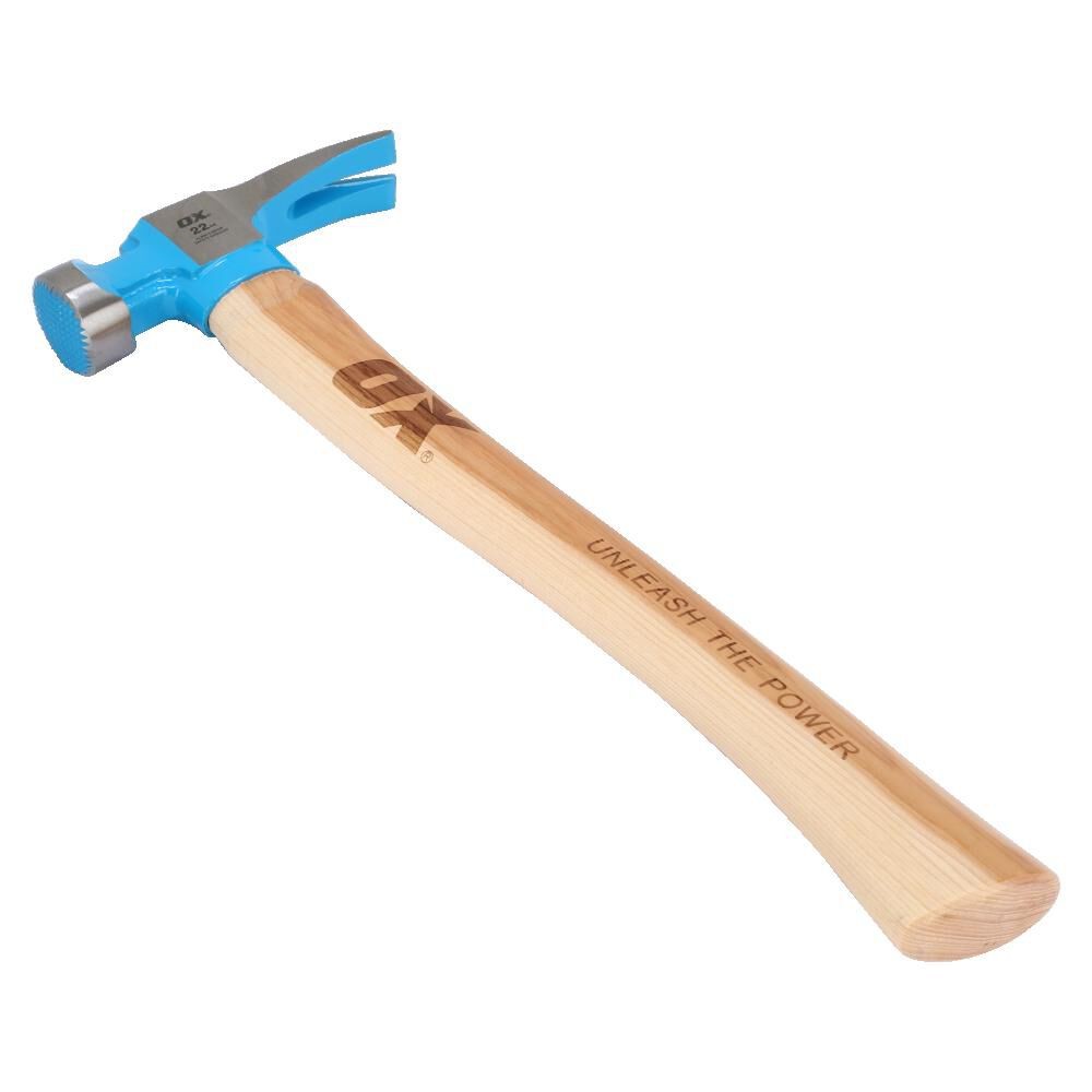 Ox Tools Pro 22 Ounce Milled Face Framing Hammer With Curved Hickory Handle