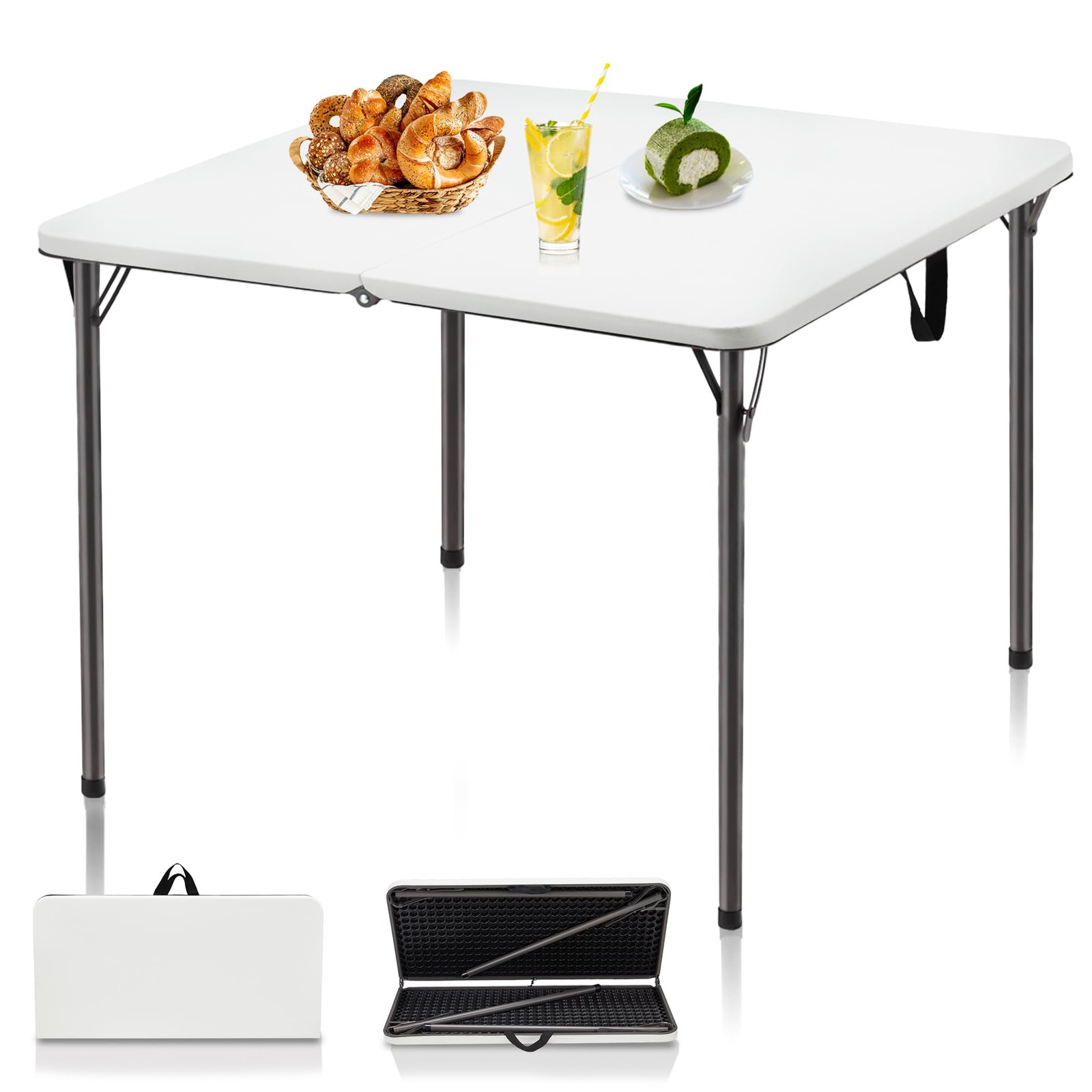 Kasunpul 34" Folding Table, Portable Square Card Table 1 Pack, White