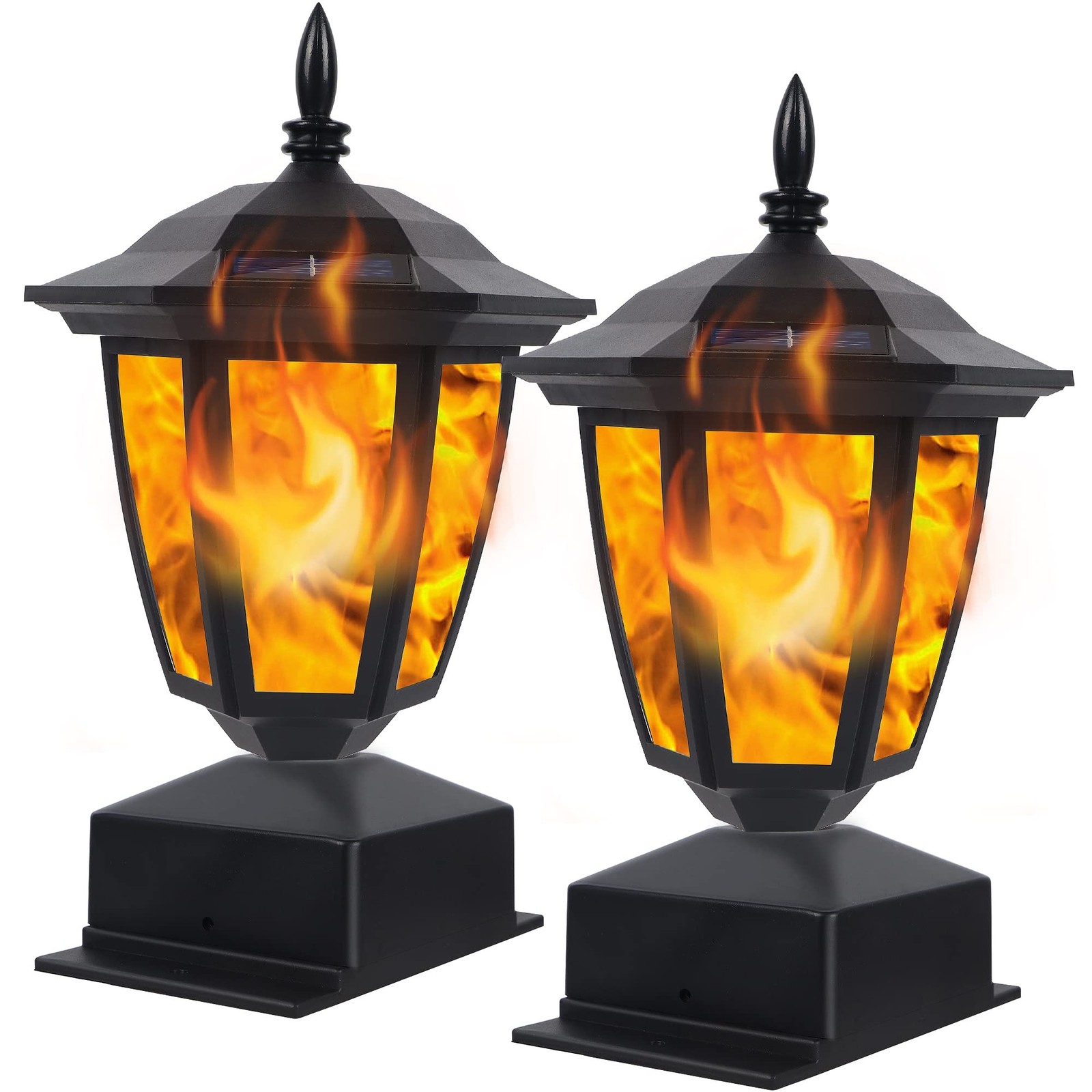 Dynaming Solar Flame Post Lights Outdoor Solar Powered Lamps Fence Post Cap