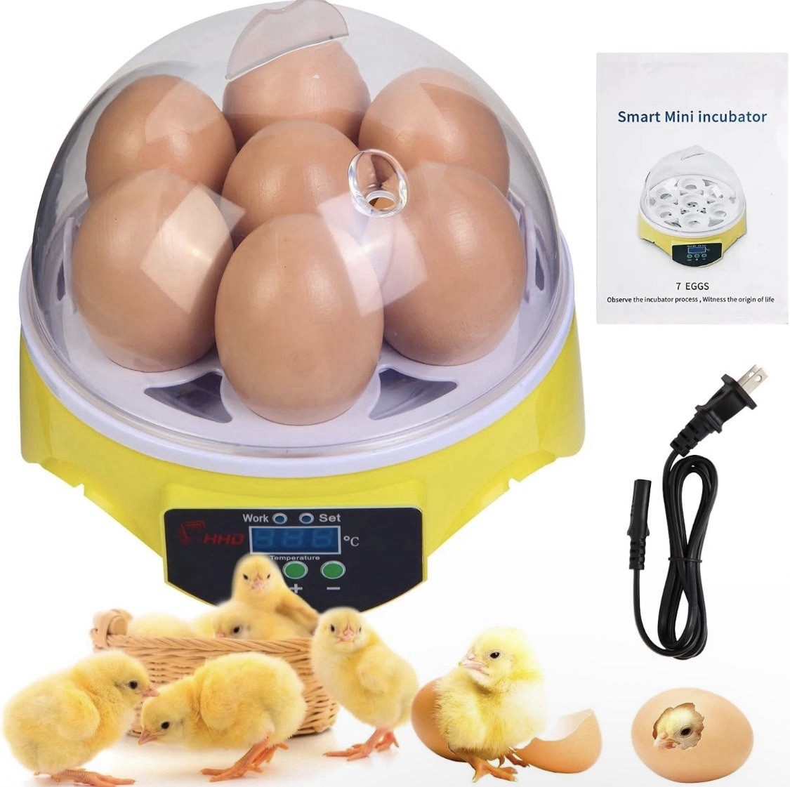 7-Egg Incubator 360° View Poultry Incubator with Manual Temperature Control
