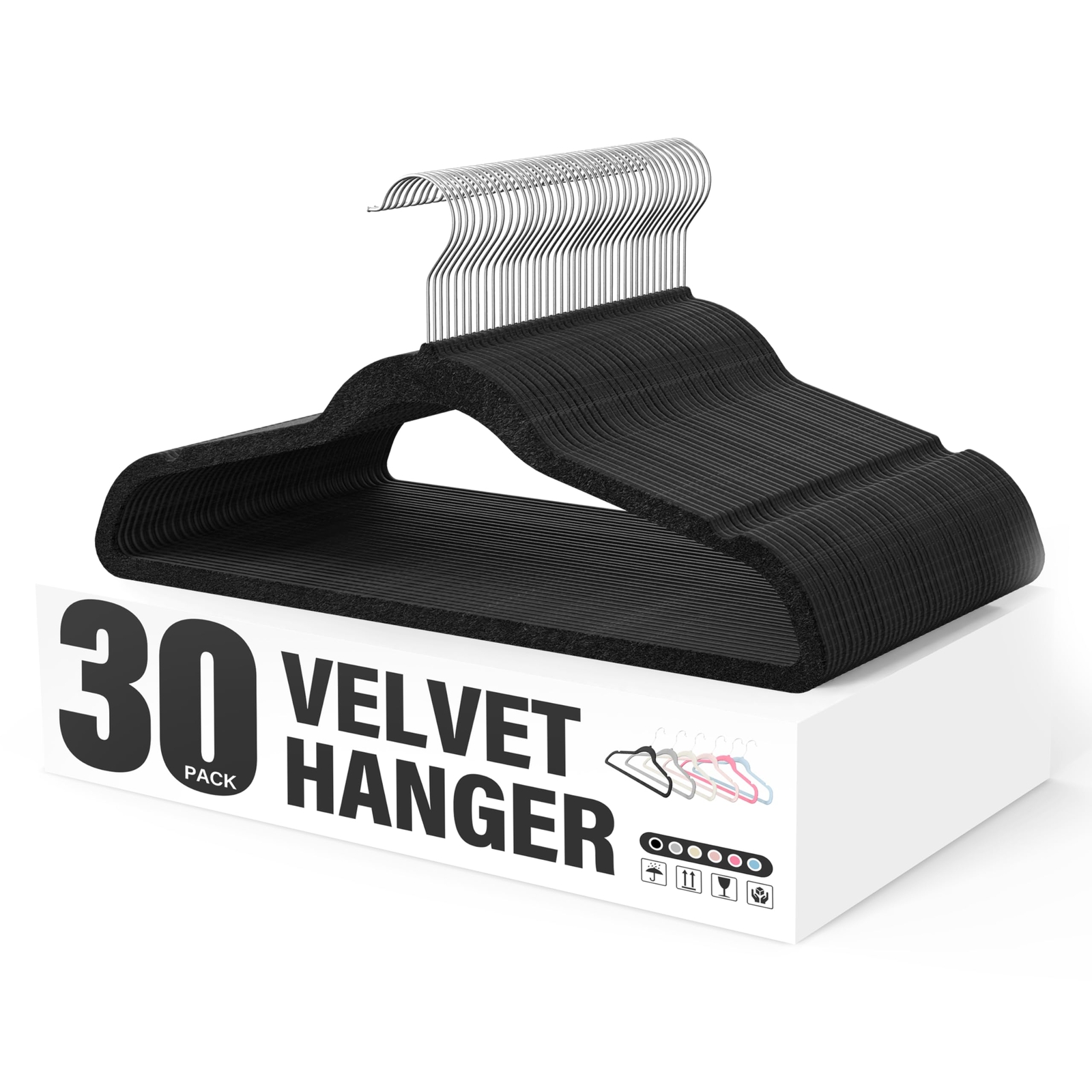 Velvet Hangers 30 Pack Non-Slip Clothes Hangers with Shoulder Notches Black