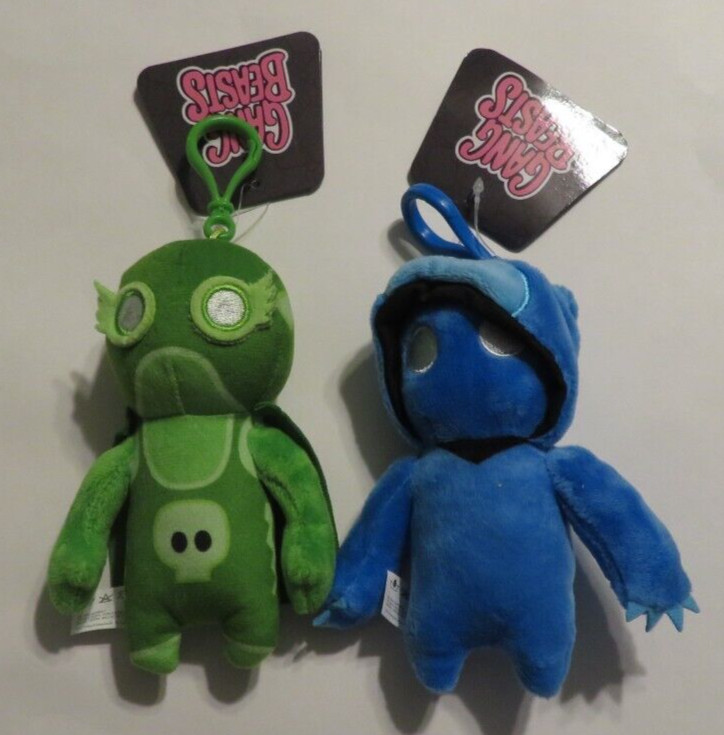 🔥 NWT GANG BEASTS PLUSH CLIP-ON HANGER - BLUE BEAR & GREEN WRESTLER (LOT OF 2)