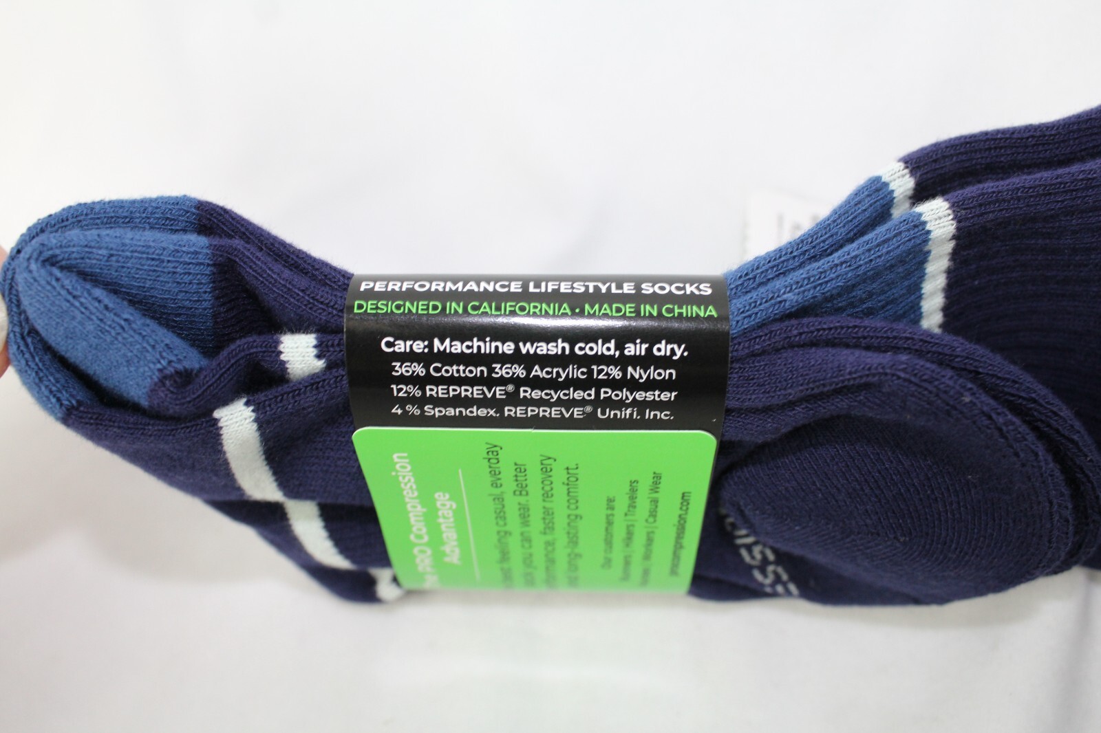 2 Pair Pro Compression LifeStyle Eclipse Blue Everyday Crew socks S/M 9-11 New