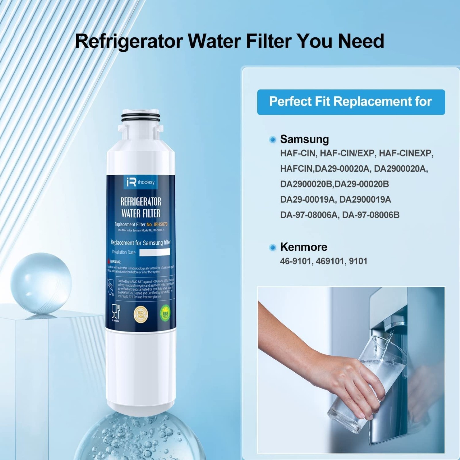 iRhodesy Samsung Water Replacement Filter DA29-00020A/B, HAF-CIN/EXP, 4 Pack