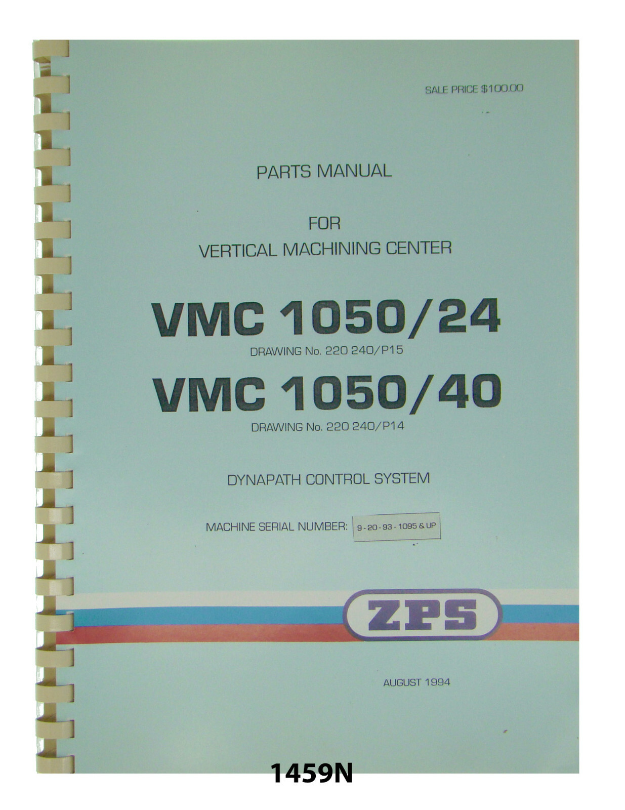 ZPS/TAJMAC Vertical Machining Center VMC1050/24 & VMC1050/40 Parts Manual #1459N