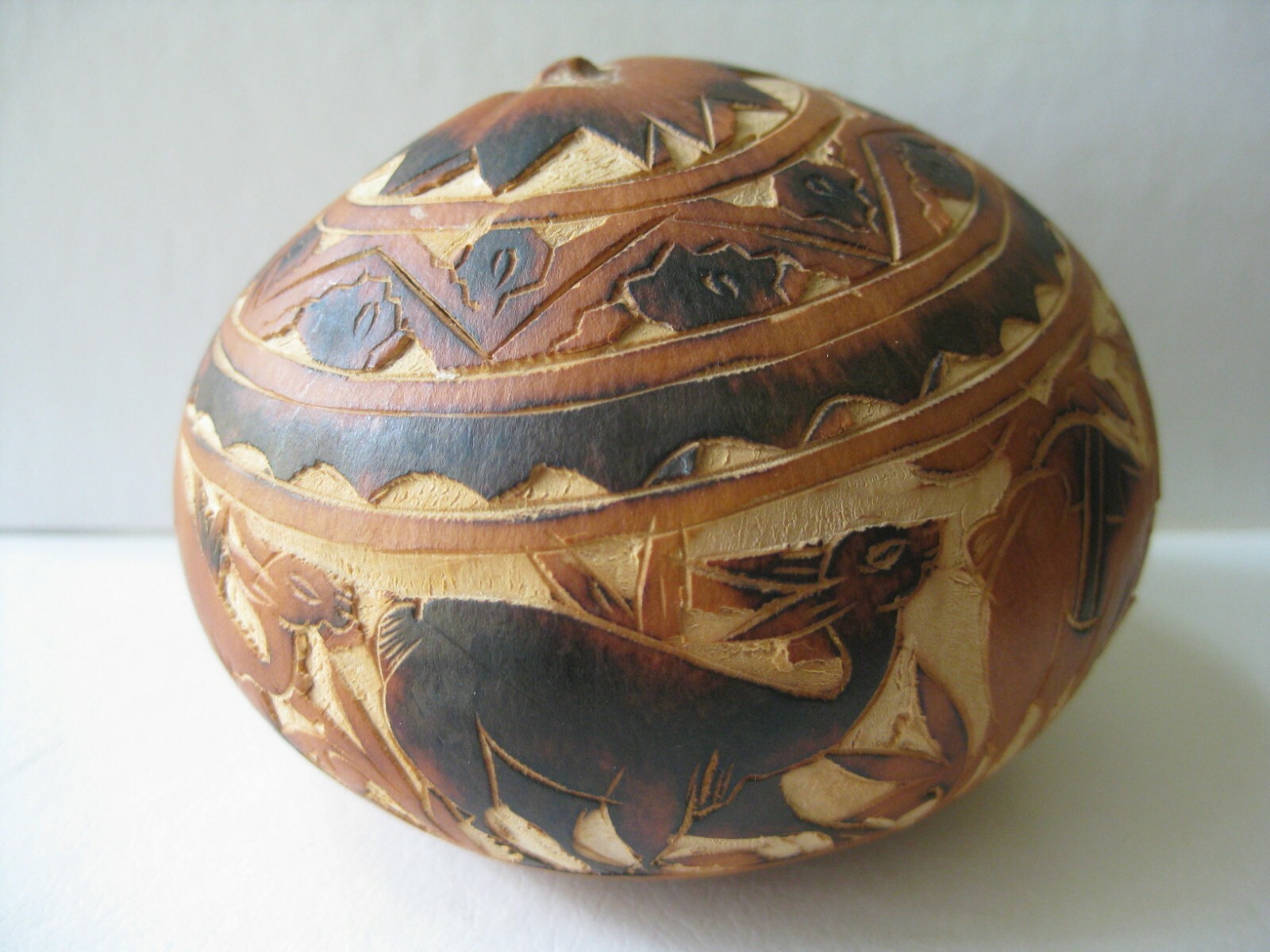 Peruvian Traditional Hand Carved Folk Art Gourd Mate Storyteller Llamas & Keeper