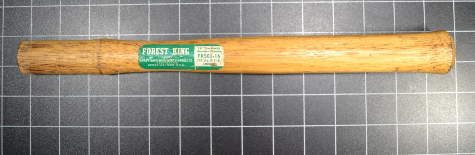 FOREST KING - TURNER, DAY & WOOLWORTH HANDLE Co - 16" BLACKSMITH HAMMER HANDLE