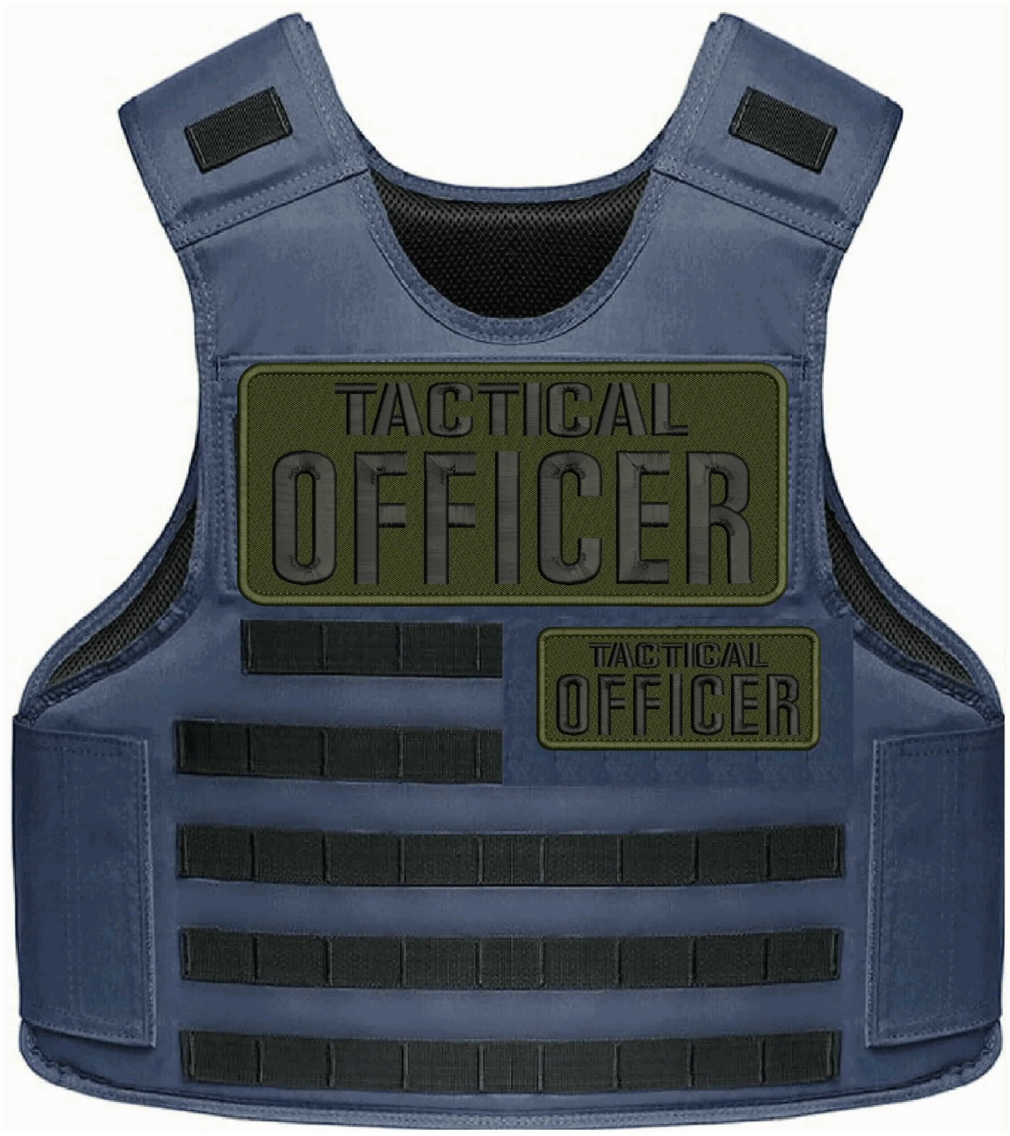 Tactical Officer 2 Embroidery Patches 10x4 And 5x2 Hook On Back Blk Od Green On