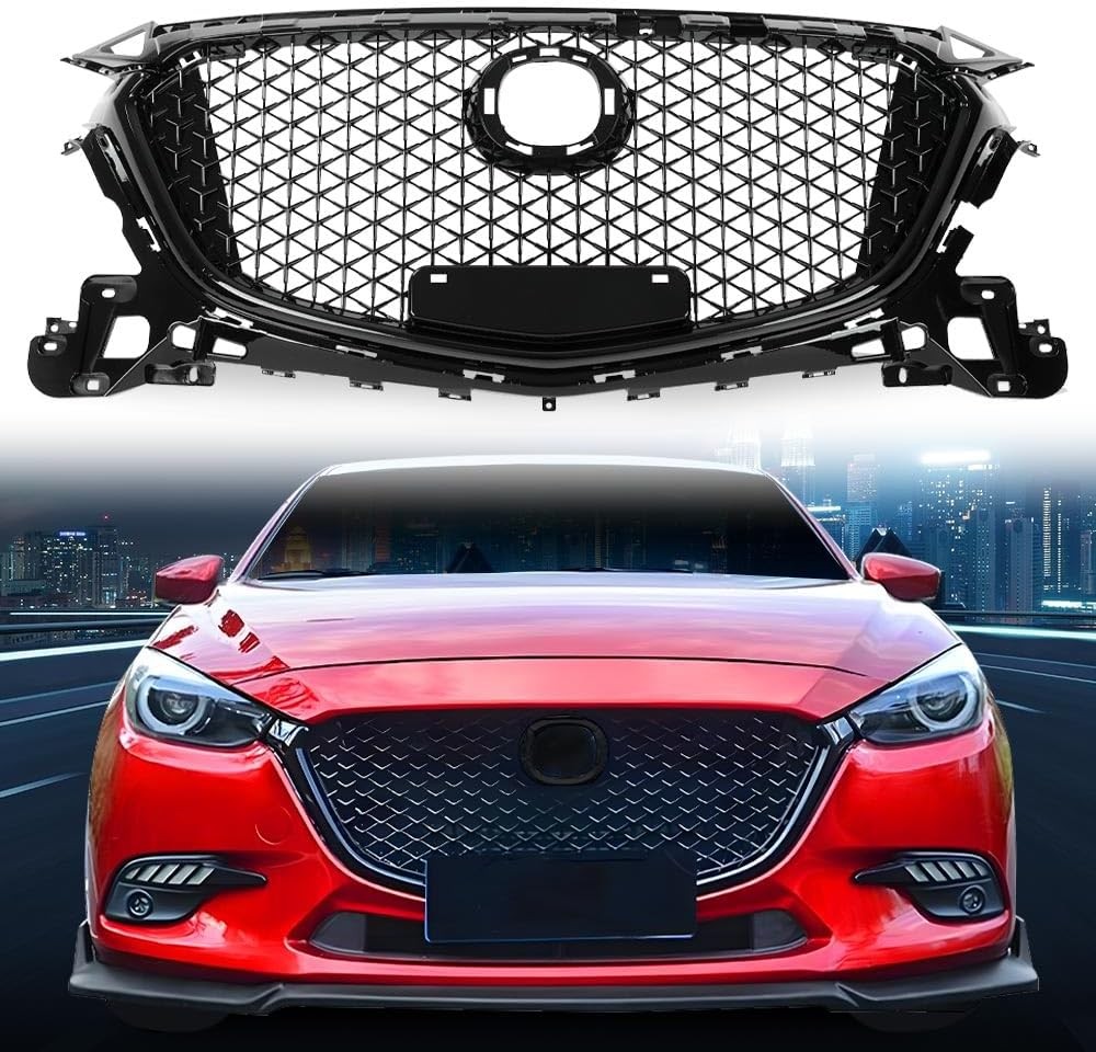 Honeycomb Glossy Black Front Bumper Upper Grille for Mazda 3 Axela 2017-2018