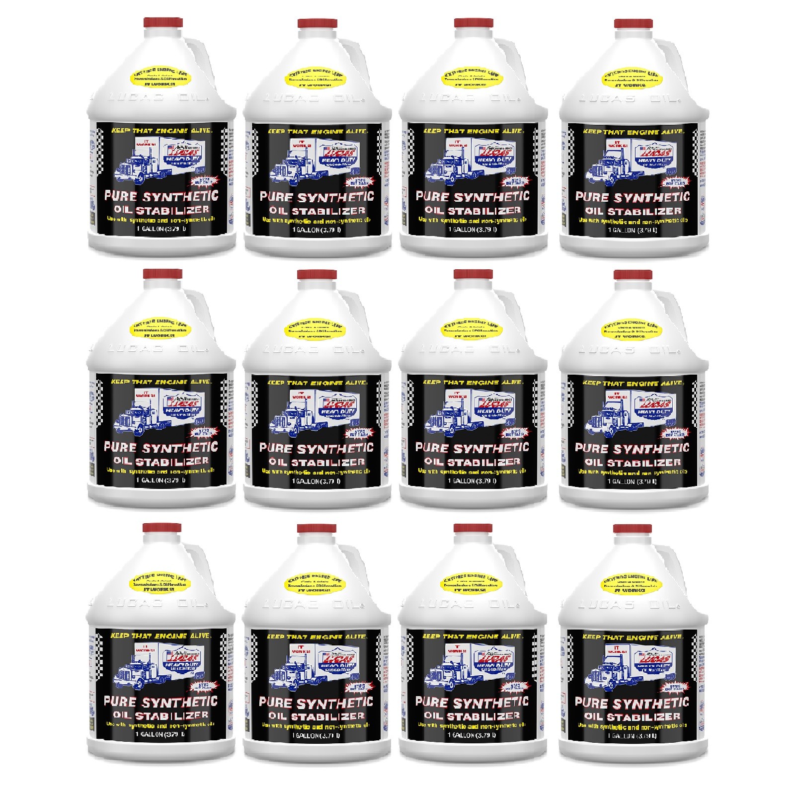 Lucas Oil Set of 12 Gas or Diesel Pure Synthetic Oil Stabilizer 1 Gallon Bottles