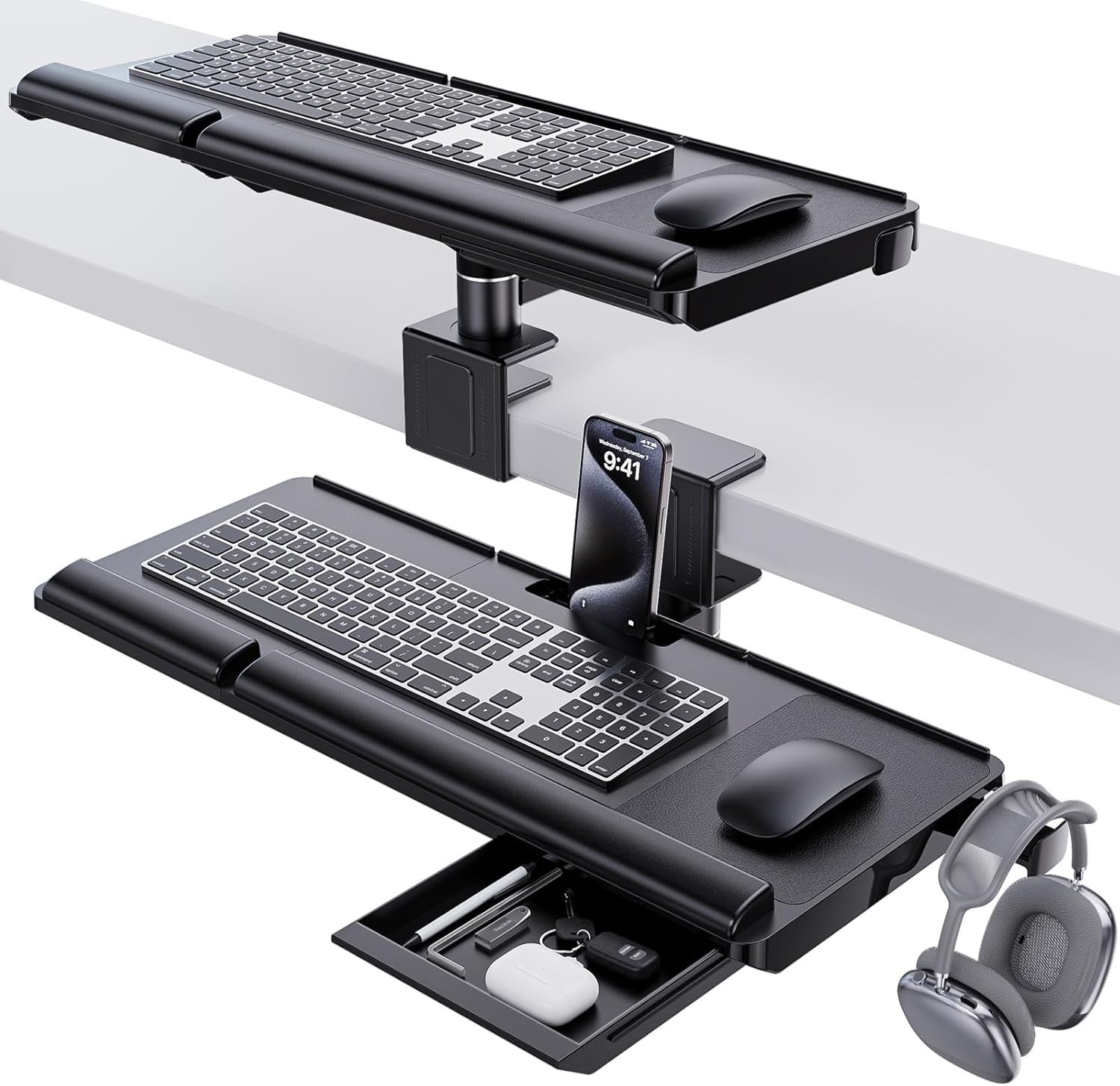 Keyboard Tray for Above Desk & Under Desk Use  360° Rotation Upgraded Adjustable