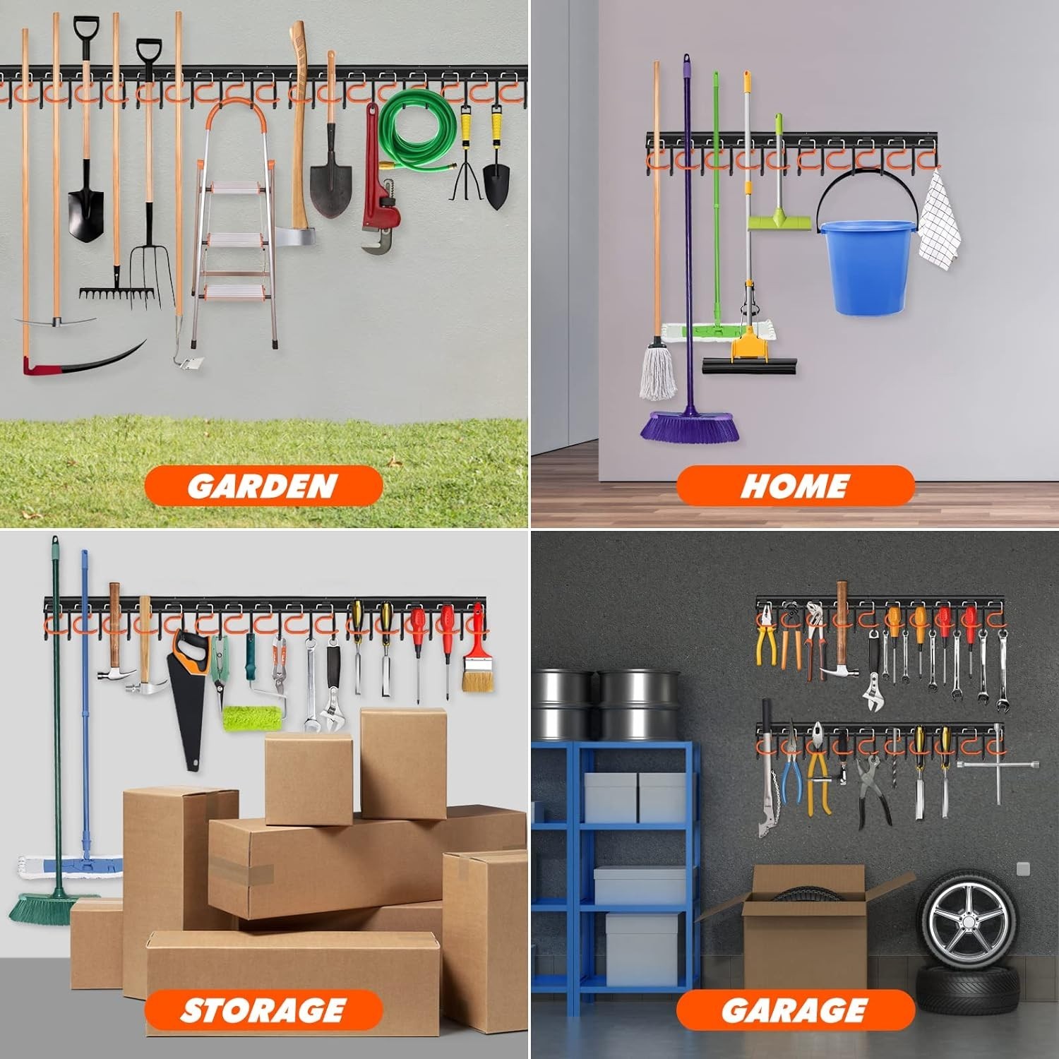 68" All Metal Garden Tool Organizer - Adjustable Wall Mount Storage Solution