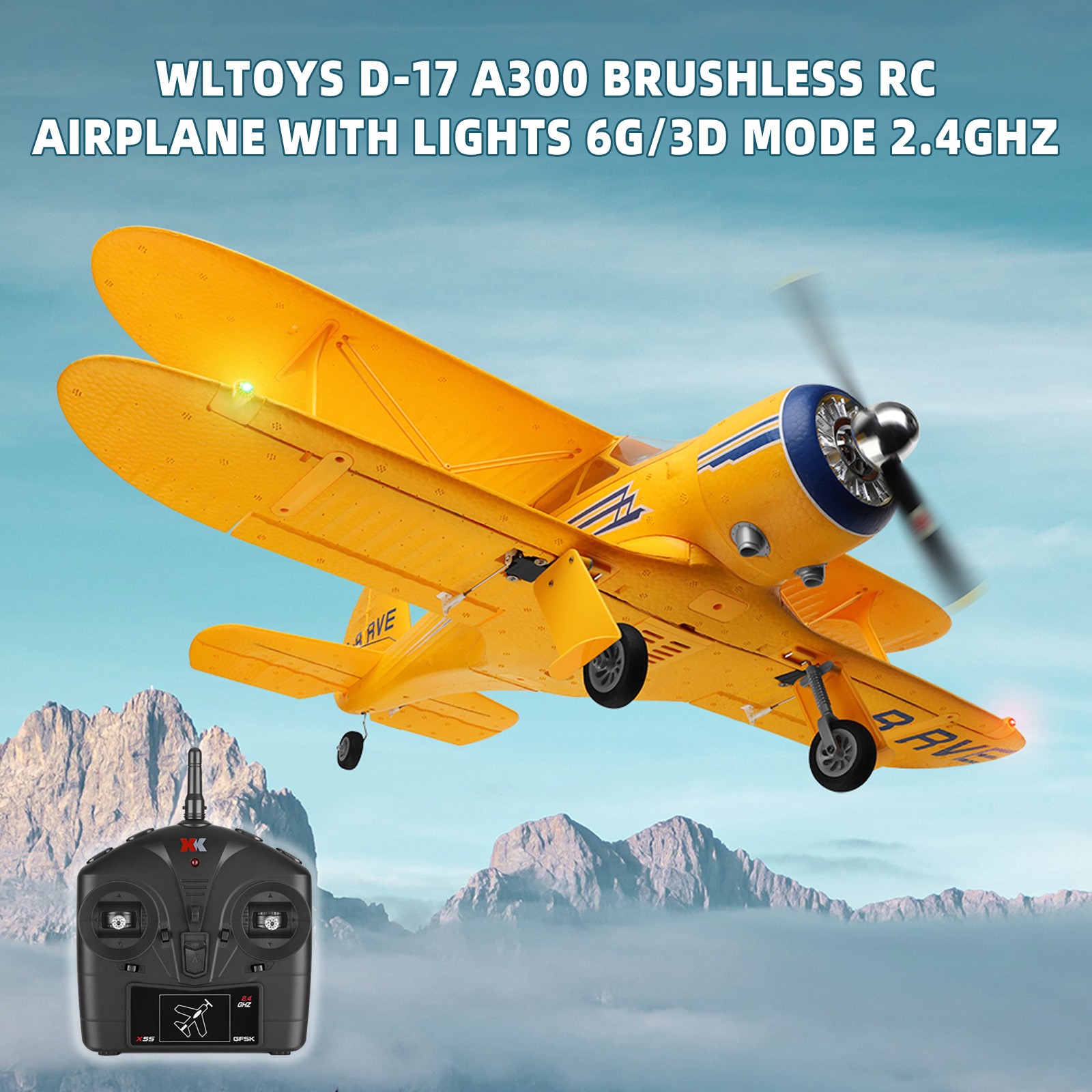 🚀Wltoys D-17 A300 Brushless RC Airplane With Lights 6G/3D Mode 2.4Ghz Kid Toy