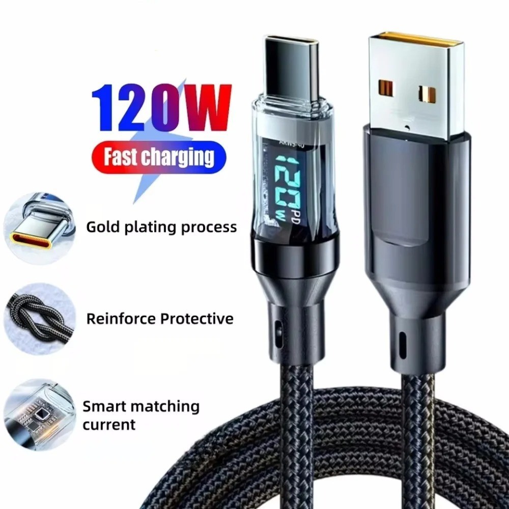 120W USB C to USB C Fast Charging Cable LED Display Type C Data Charger Cord