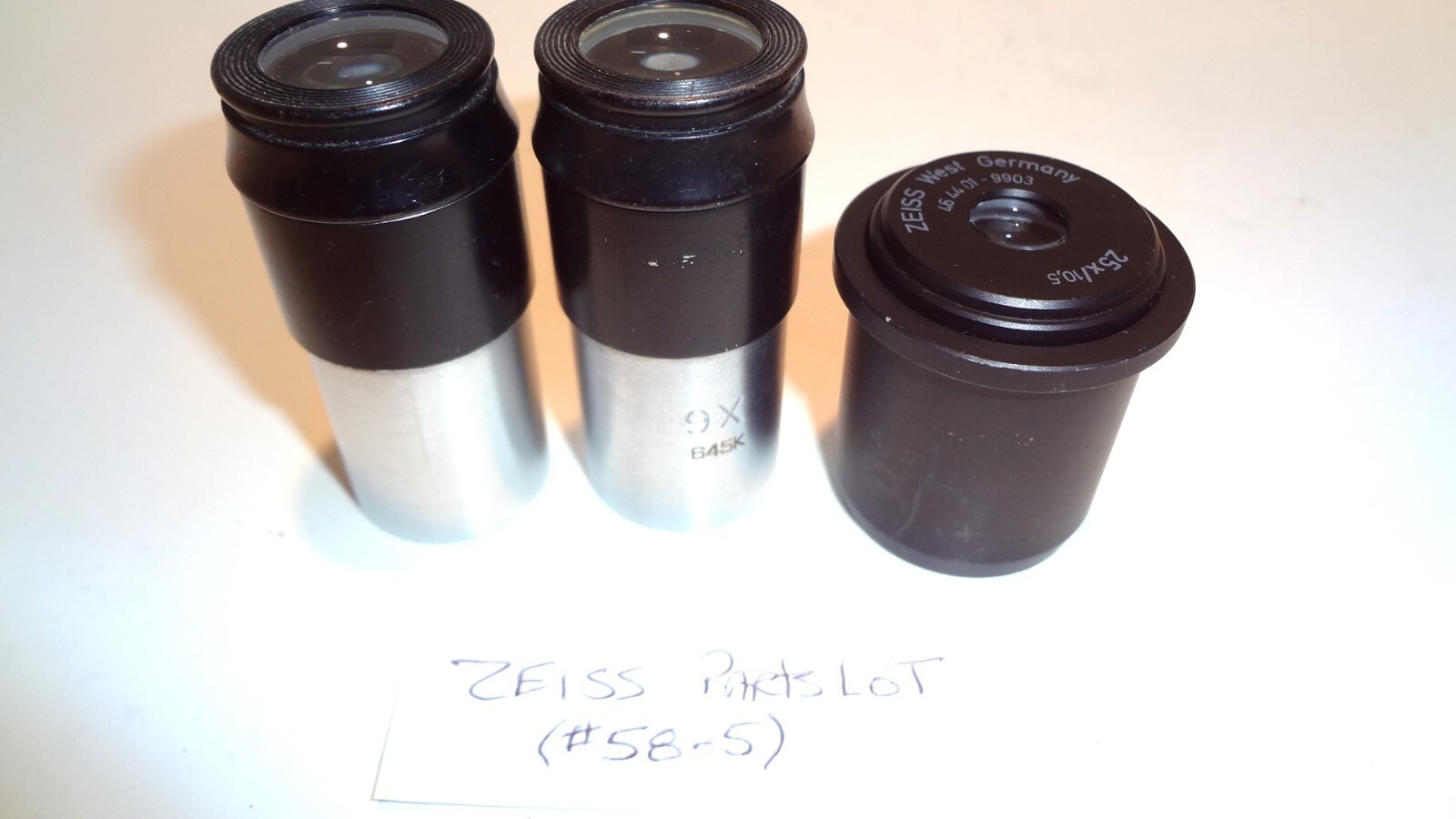 CARL ZEISS VINTAGE  9X #645k  PAIRED EYEPIECES AND 25X/10.6 SINGLE PARTS (#58-5)