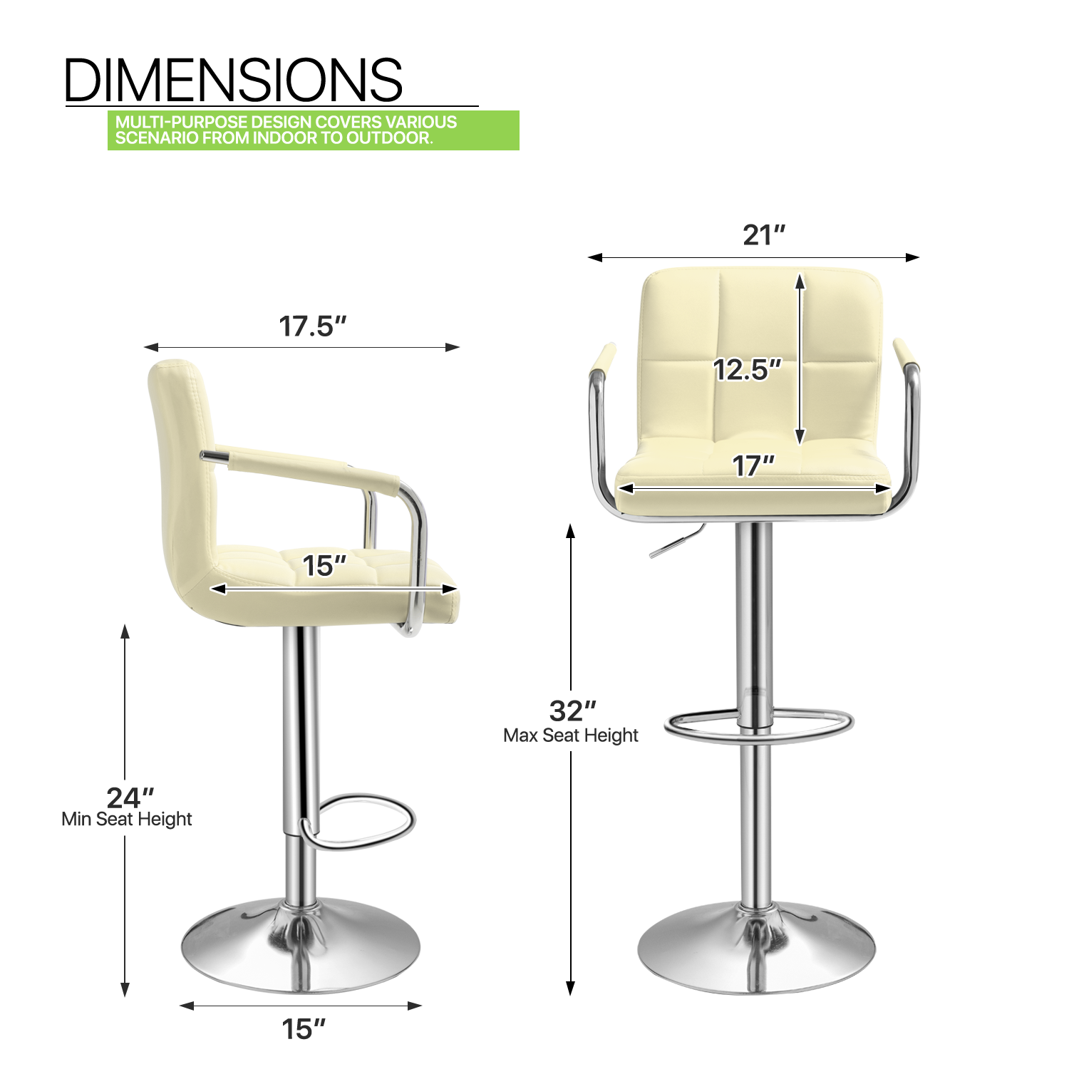 Set of 2 Bar Stools Swivel Modern Adjustable Kitchen Height Pub Chair w/Armrest