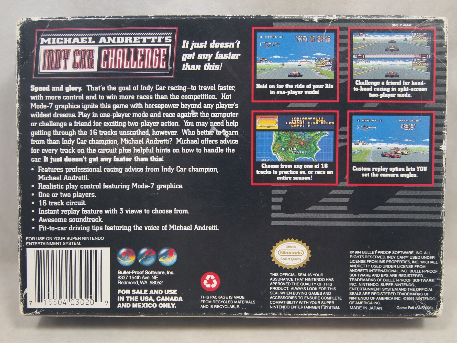 Michael Andretti's Indy Car Challenge (Super Nintendo | SNES) Authentic BOX ONLY