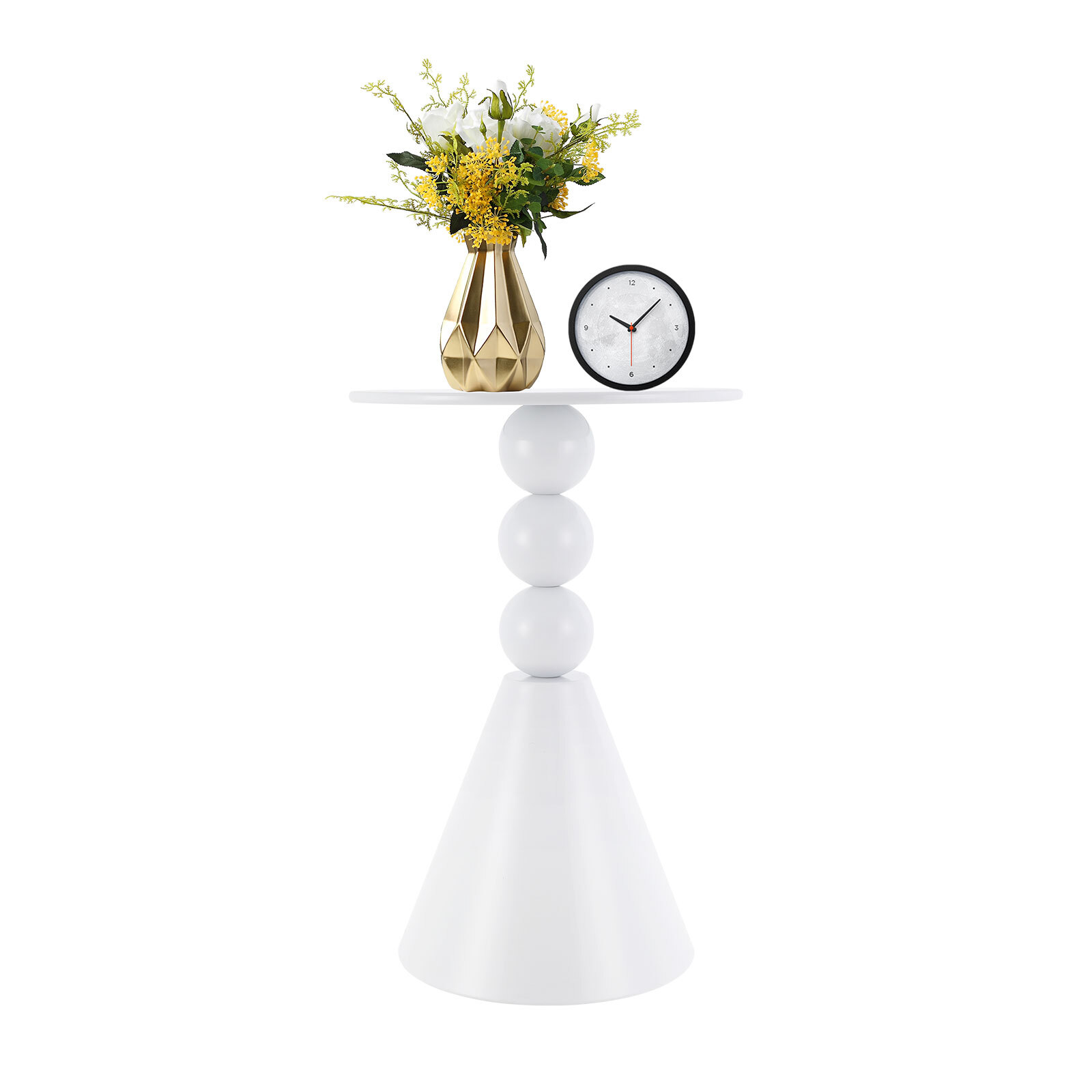 Round Side Table Modern Small End Table Cream Pedestal Circle Accent Table Metal