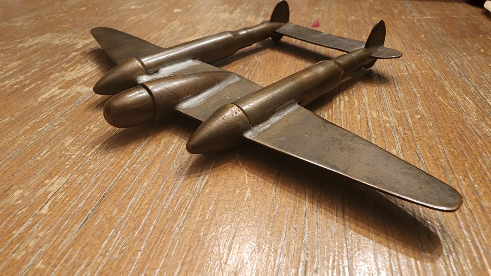 WWII Trench Art P38 Airplane, 1940s, Handmade, Great Patina