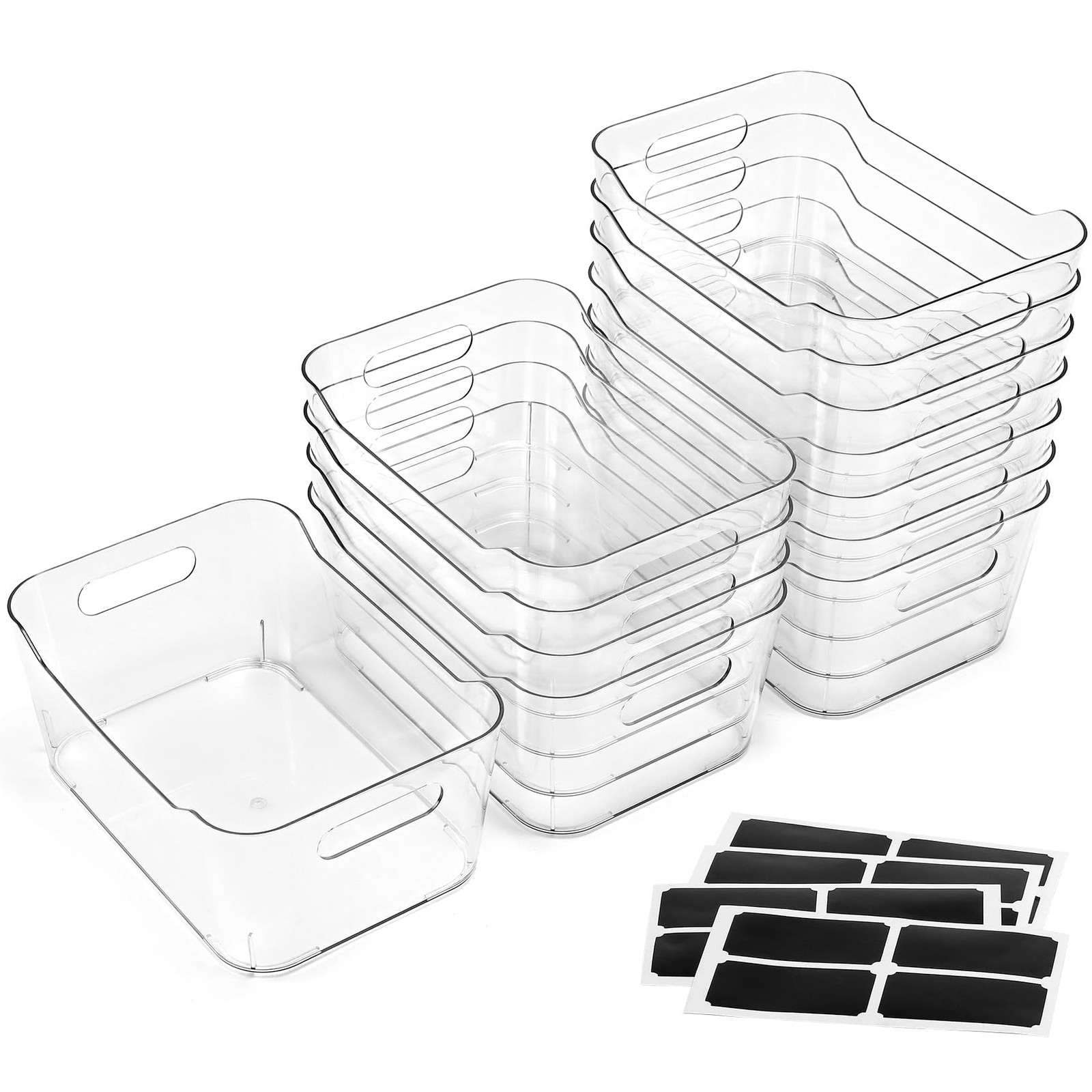 12 PACK Multiuse Clear Plastic Storage Bins for Organizing w/ Medium,