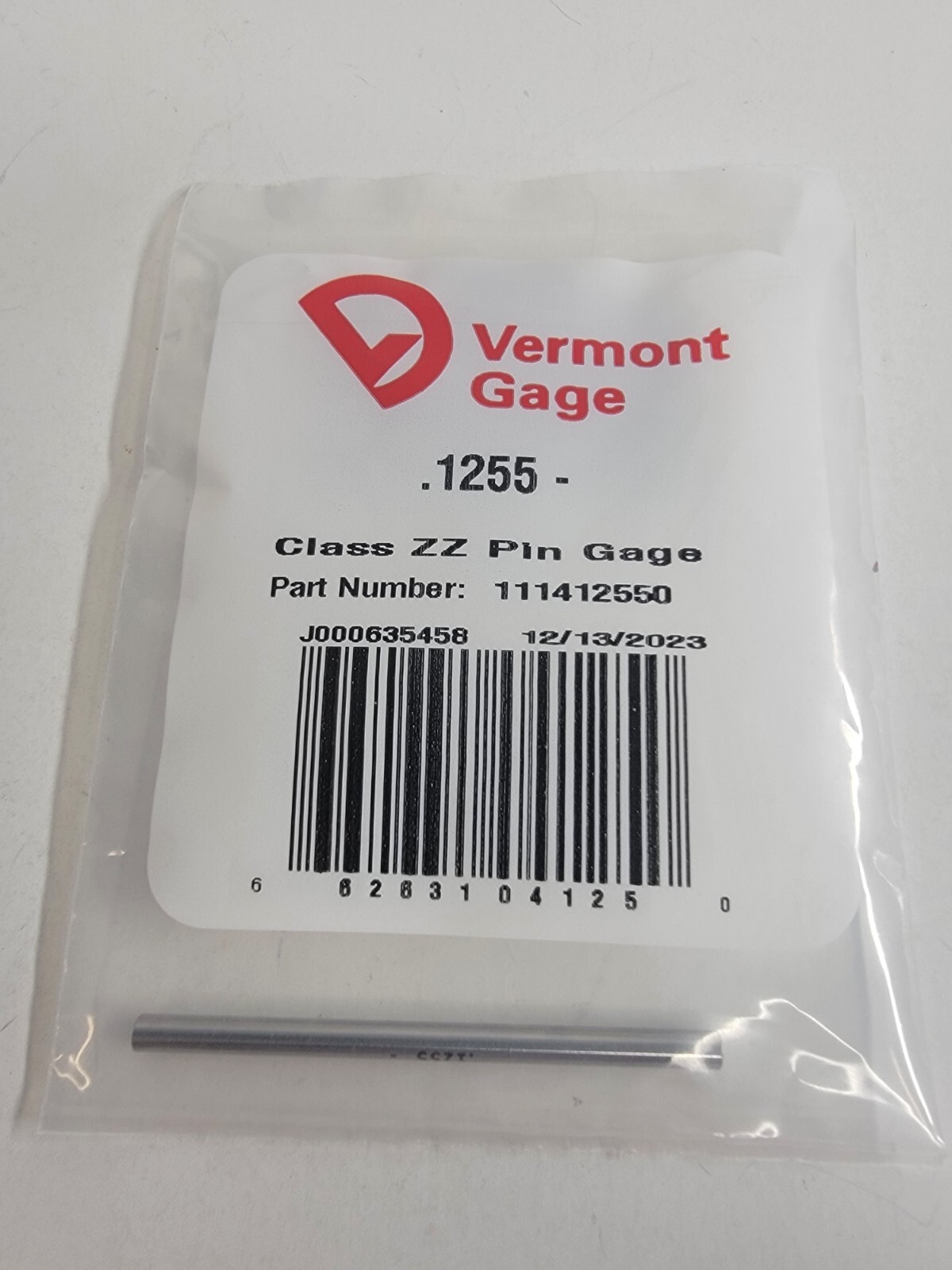 Vermont Gage - 111412550 - .1255" Minus - Class ZZ Pin Gage