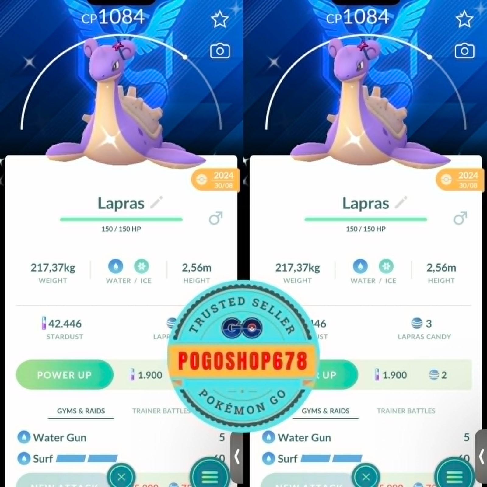 Pokémon PTC Go - Shiny Lapras with Blanche Accessory Mystic Themed Background✨