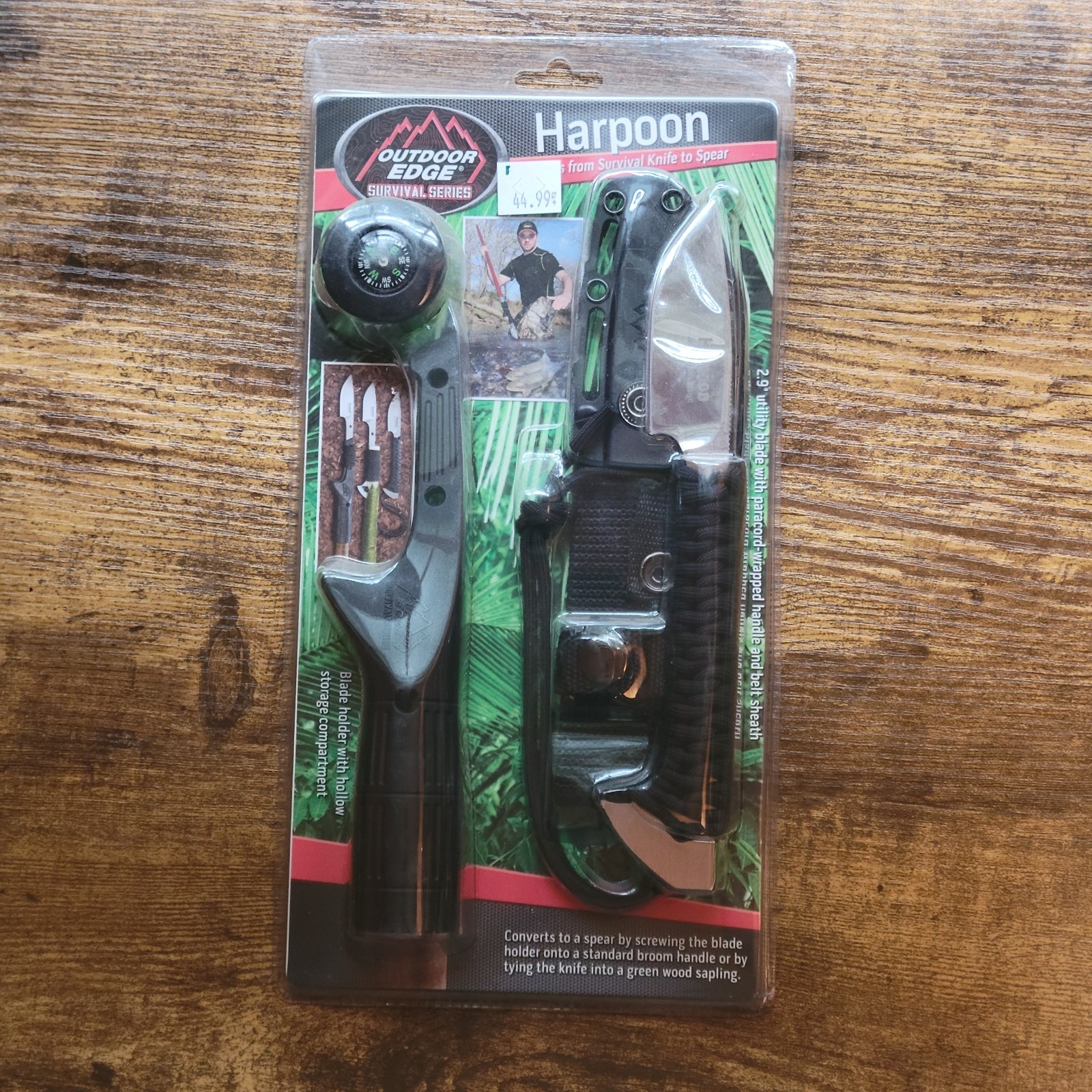 Outdoor Edge Harpoon Blade Fixed Blade Knife W/Sheath Black Paracord Handle
