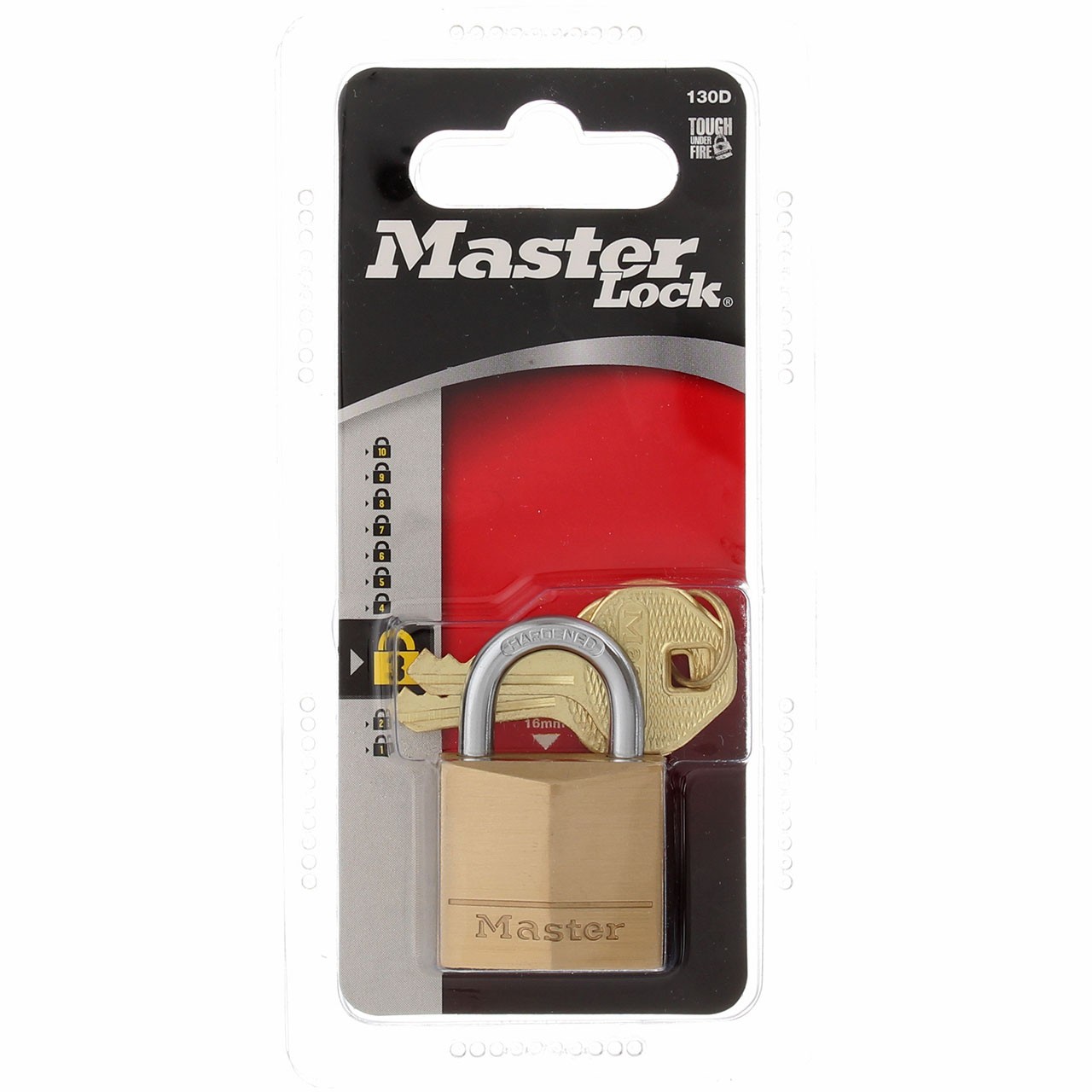 Master Lock Solid Body Padlock, Brass, 1.1875", 130D