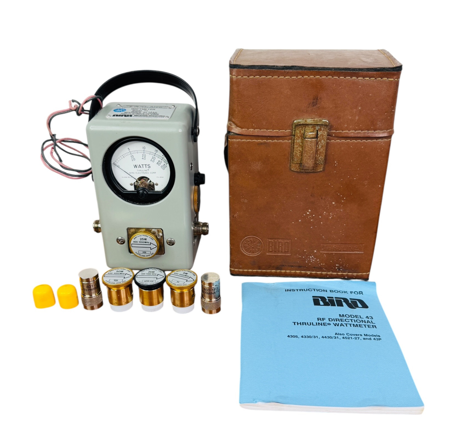 BIRD 43 THRULINE WATTMETER 6 SLUGS CARRY CASE & MANUAL VTG 400 1000 Mhz 5 25 50
