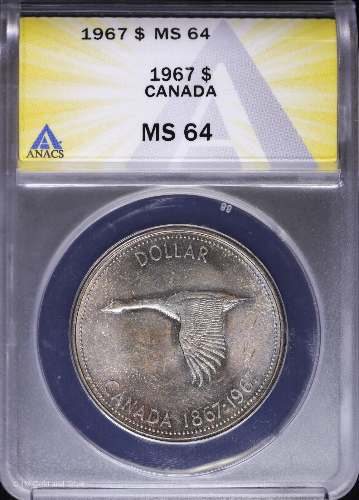 1967 $1 Canada Silver Dollar ANACS MS 64 | Toned Uncirculated UNC BU