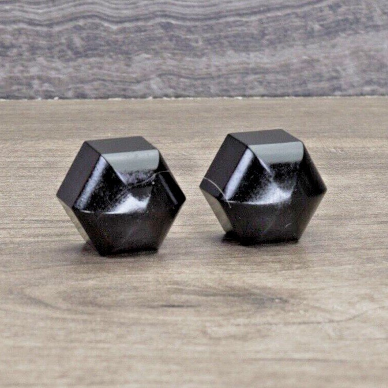 Classic PHILCO Radio Knobs HEX Shape Black Bakelite 1930s Deco 2pc 1/4" D Shaft