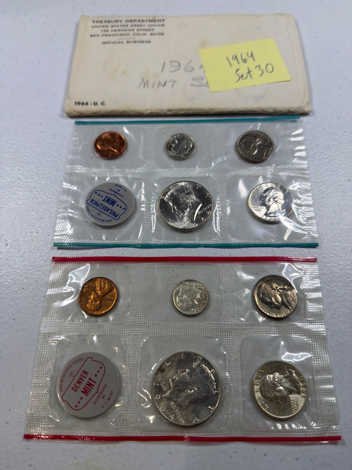 (1) 1964  US MINT SILVER P & D Set,  in all OGP,  w/ 90%  SILVER COINS,   SET 30