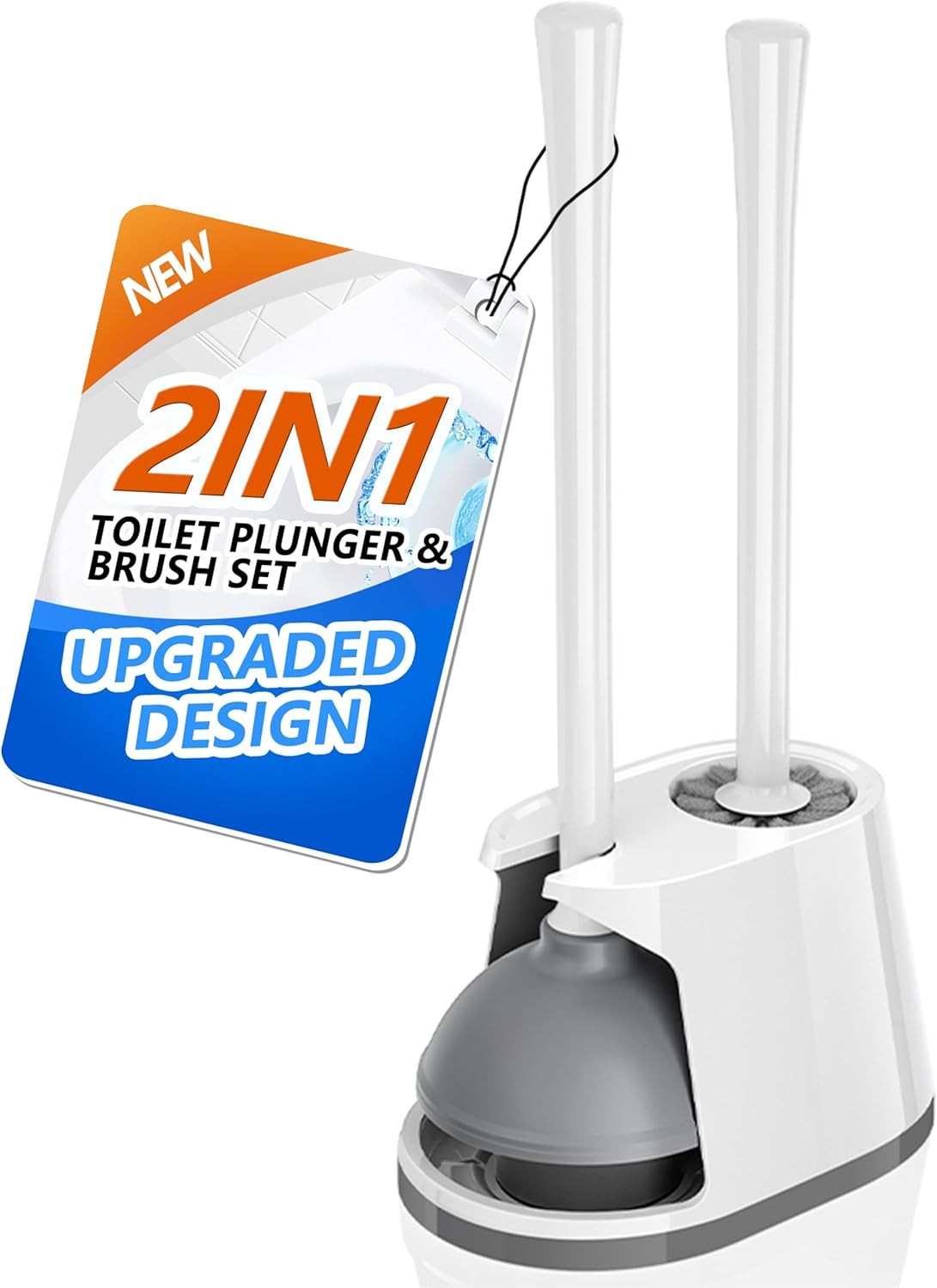 Toilet Plunger and Brush Set, Bowl Heavy Duty White & Grey01