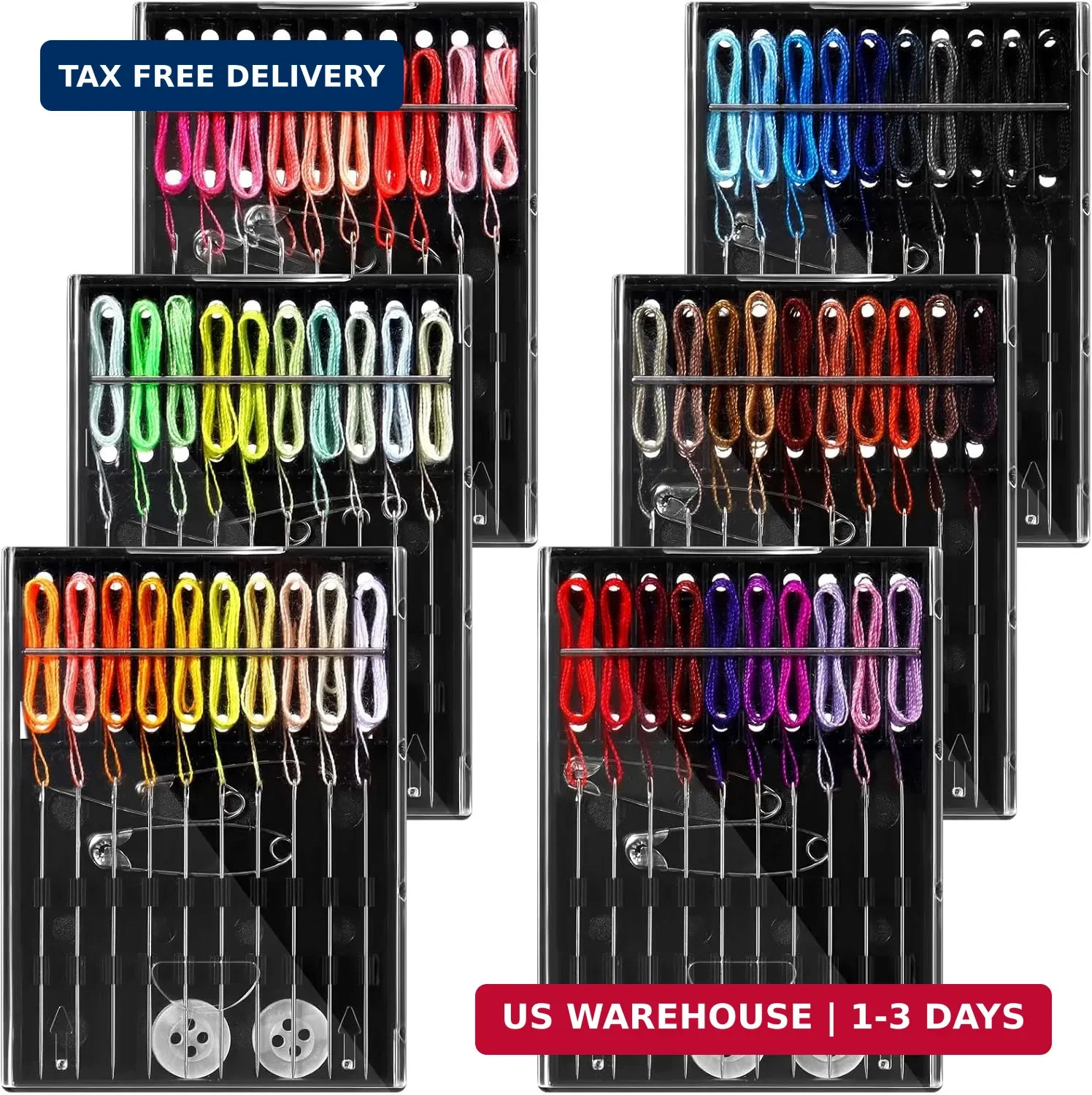 6 Boxes (60 Pcs) Pre Threaded Needle Kit Assorted Color (Mixed Color)