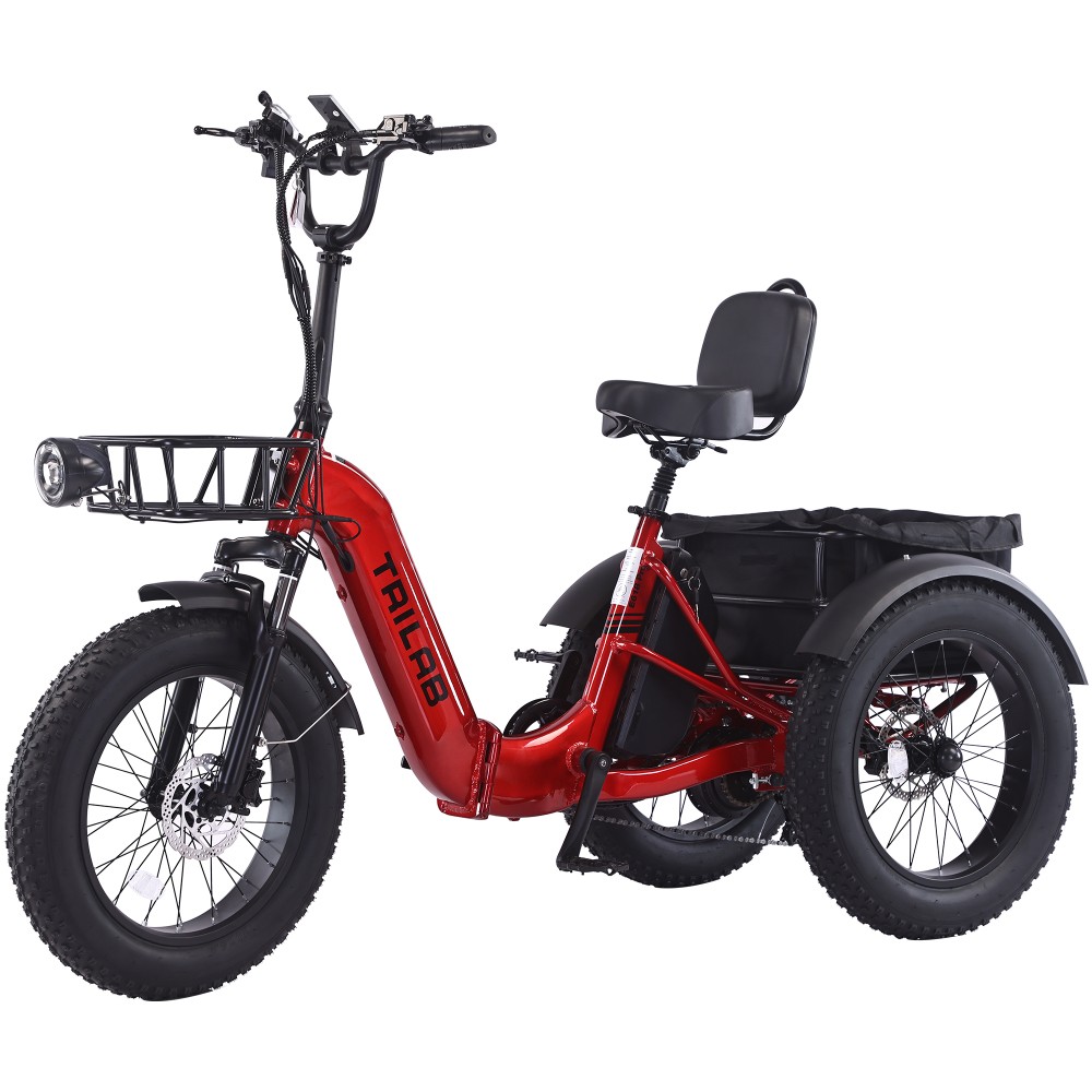 500W 48V Folding Electric Cargo Trike,20"x4" Fat Tire 3-Wheel,Tricycle for Adult