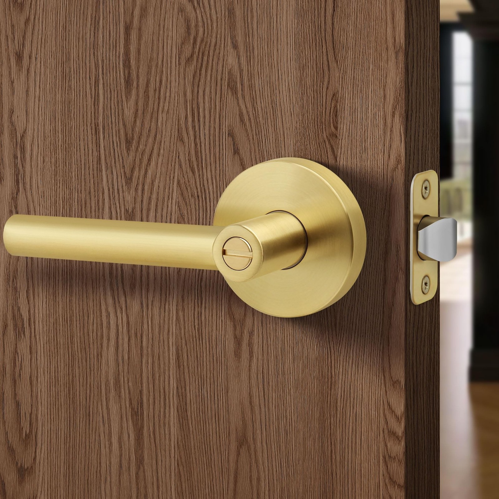 Privacy Gold Door Handles (No Key) for Bathroom and Interior Closet, Heavy-Du...