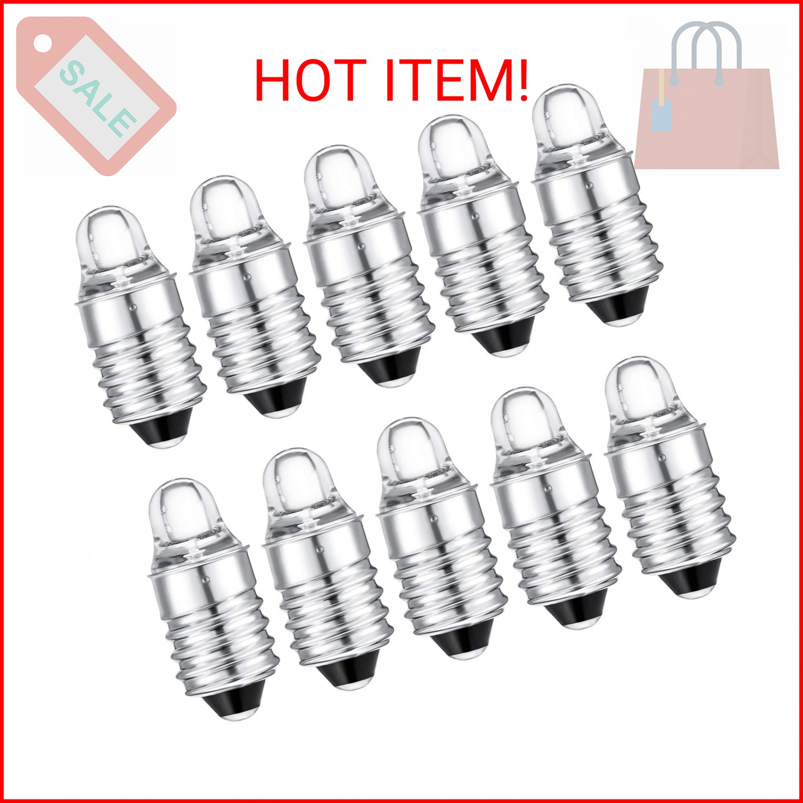 Honoson 10 Pieces E10 LED Bulbs 3 Volt Miniature Flashlight E10 Replacement Bulb