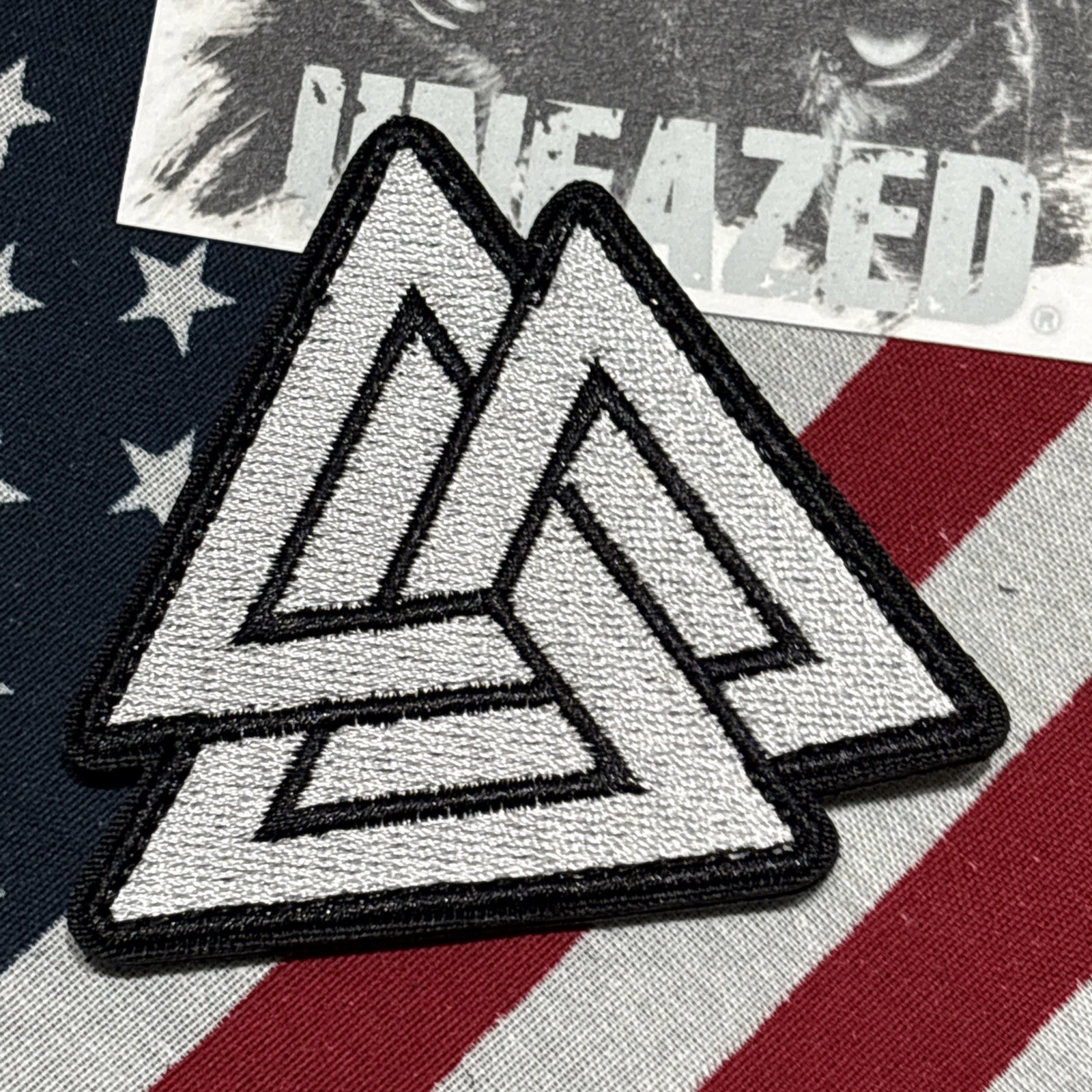 Valknut White Odin Symbol Tactical Hook Loop Patch Embroidered ~3x3”