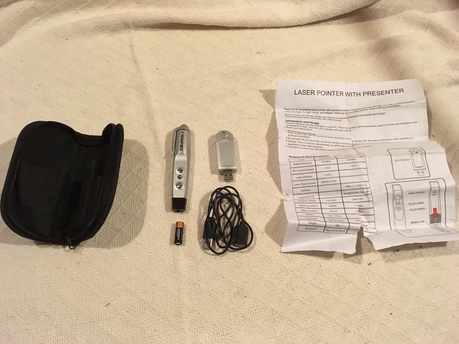 New CEdMA Red Laser Pointer Presenter USB Dongle Receiver 12V Battery