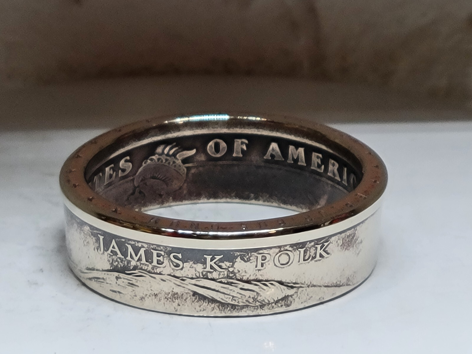 JAMES, K POLK - Size 11      Presidential Dollar Coin Ring.