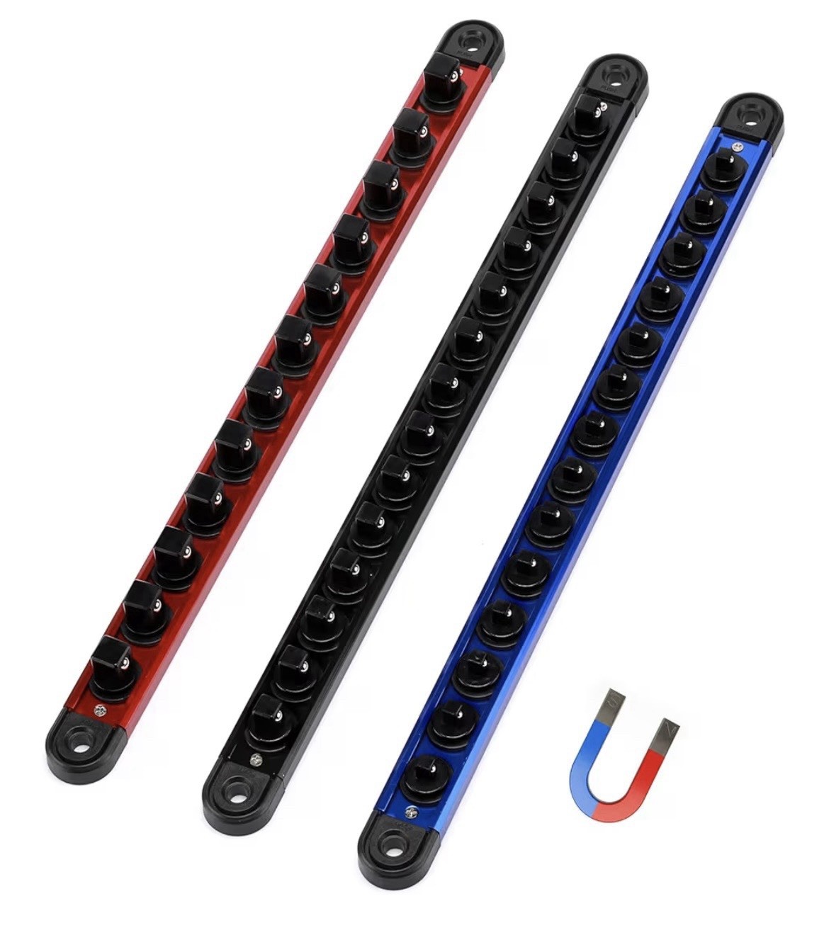 1/4”, 3/8”, 1/2” Magnetic Socket Organizer Set, Aluminum Holds 40 Sockets, Tools